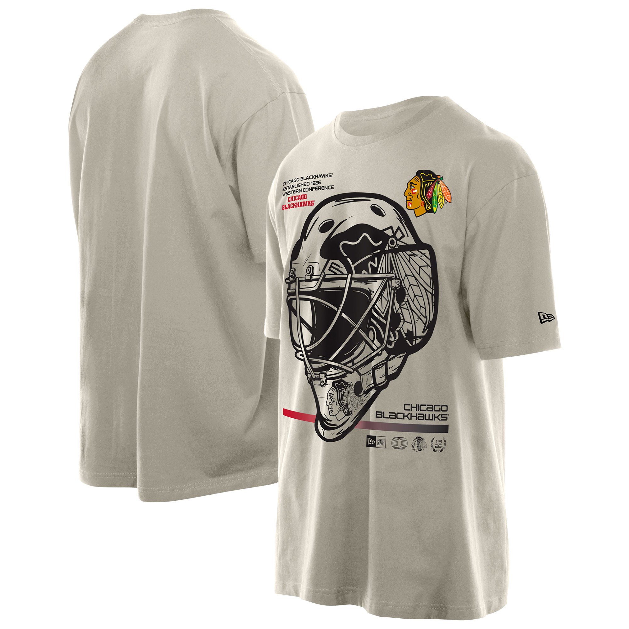 Men's New Era Tan Chicago Blackhawks Goalie Mask T-Shirt