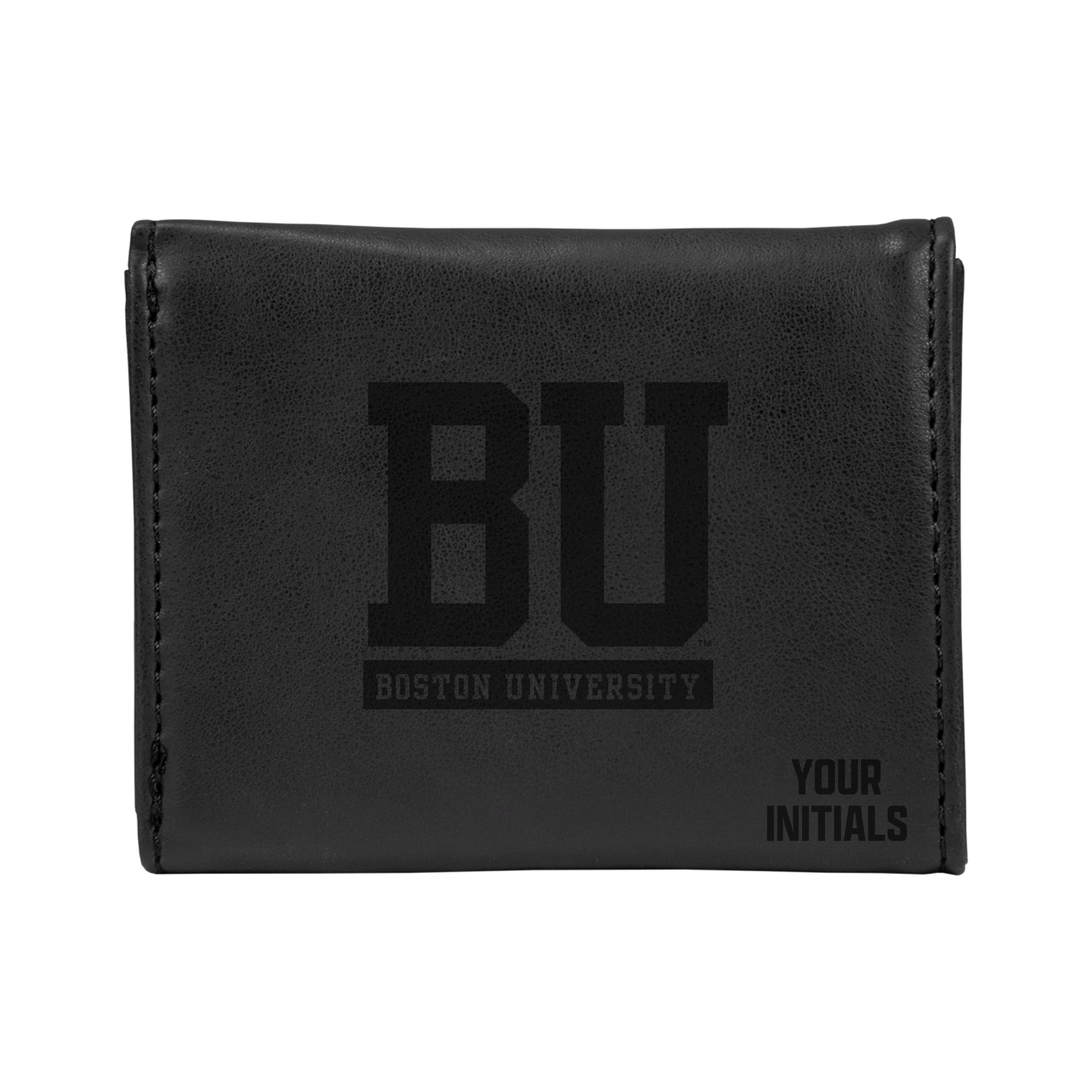 Black Boston University Personalized Trifold Wallet