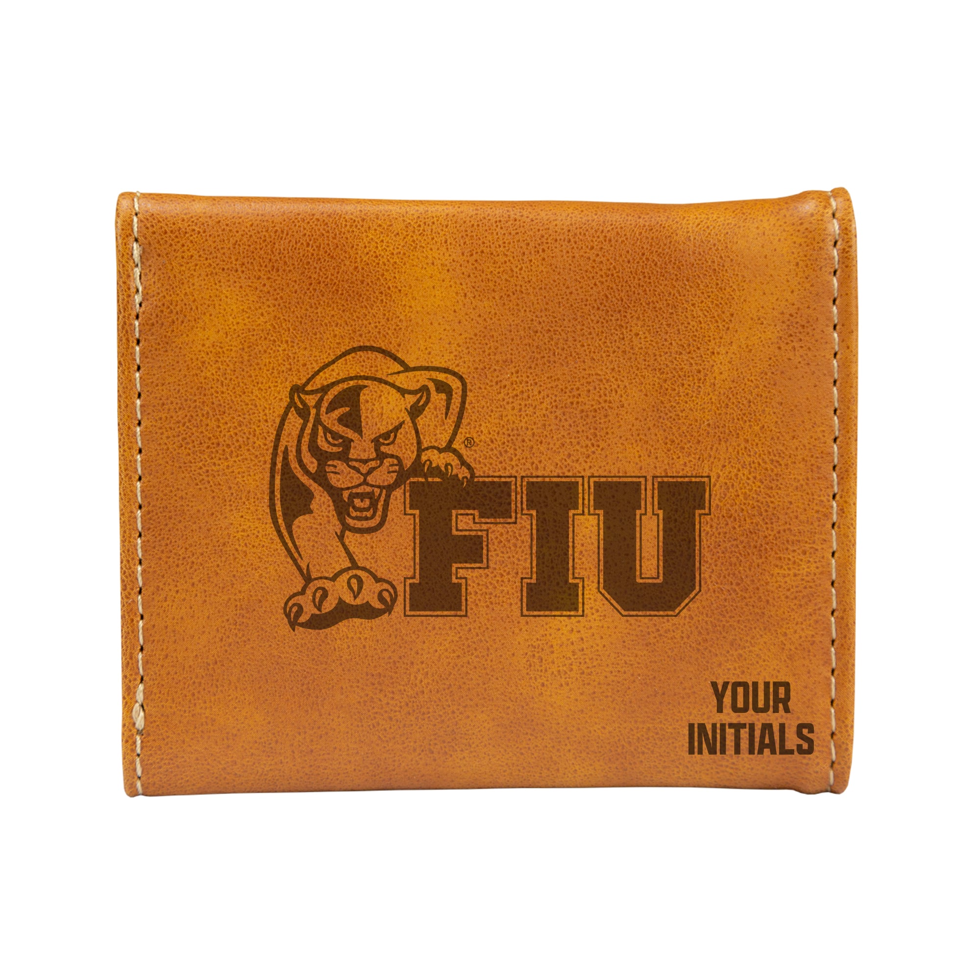 Brown FIU Panthers Personalized Trifold Wallet
