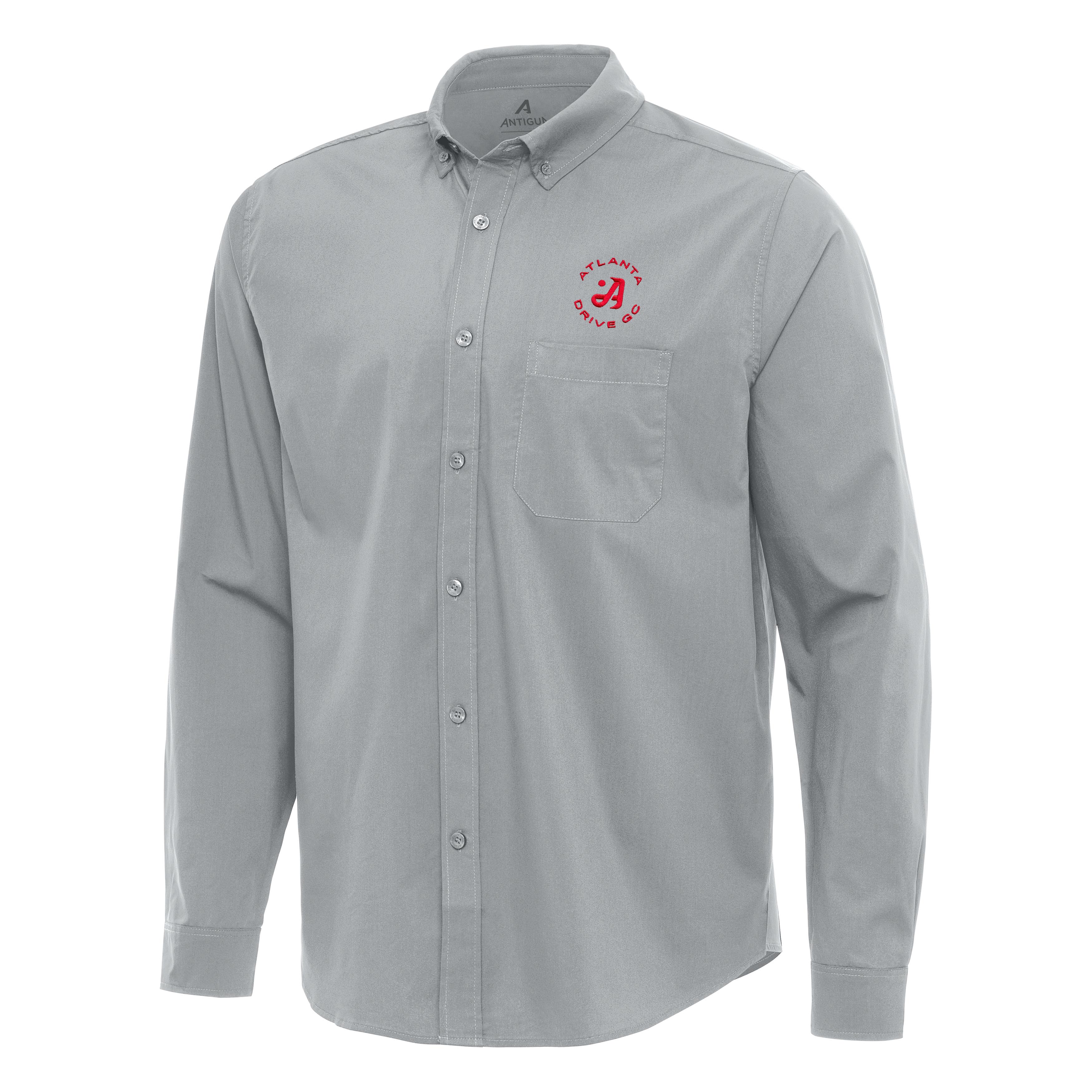 Men’s Antigua Gray TGL Atlanta Drive GC Flight Woven Tri-Blend Long Sleeve Button-Down Shirt