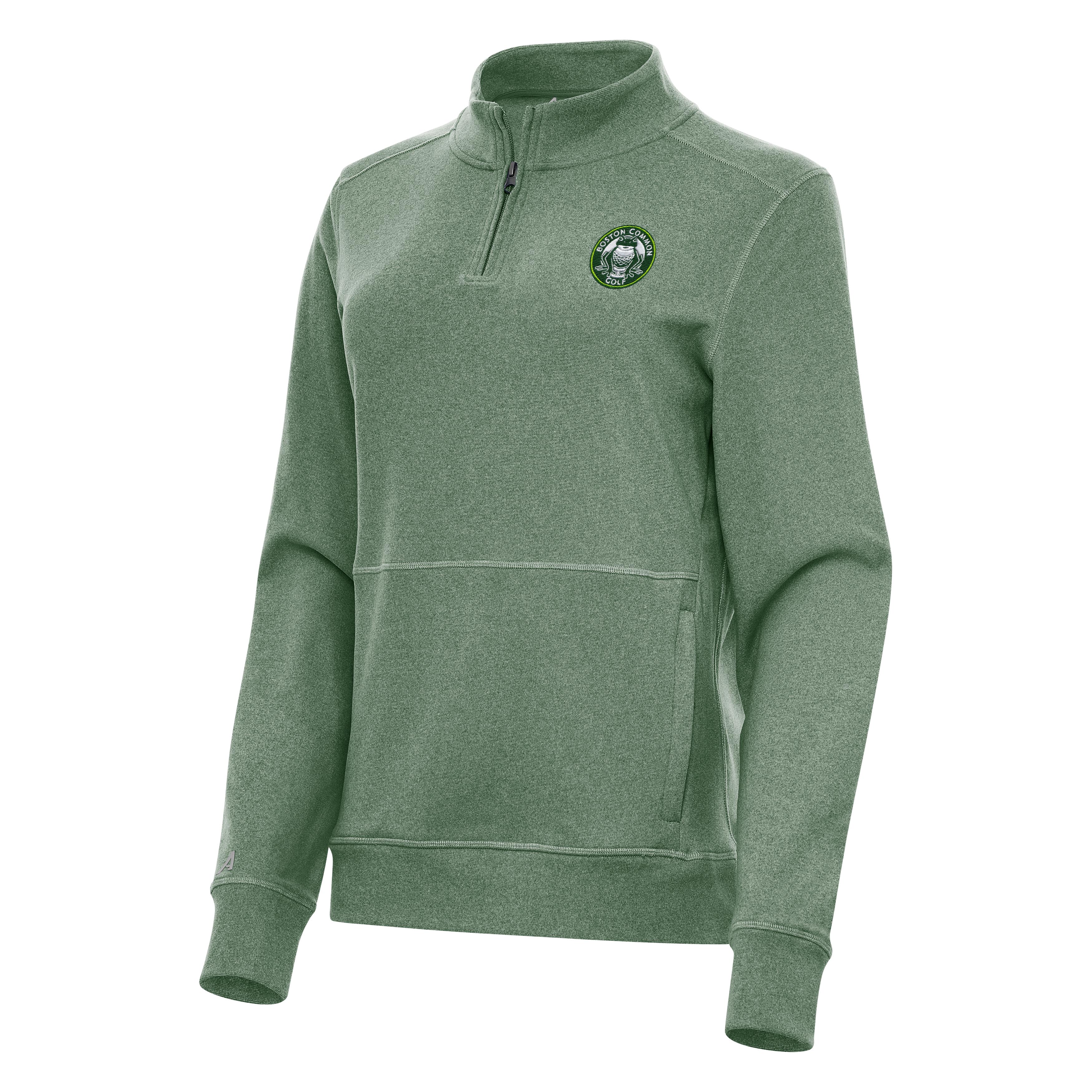 Women’s Antigua Heather Green Boston Common Golf Crush Quarter-Zip Sweatshirt Women’s Antigua Heather Green Boston Common Golf Crush Quarter-Zip Sweatshirt