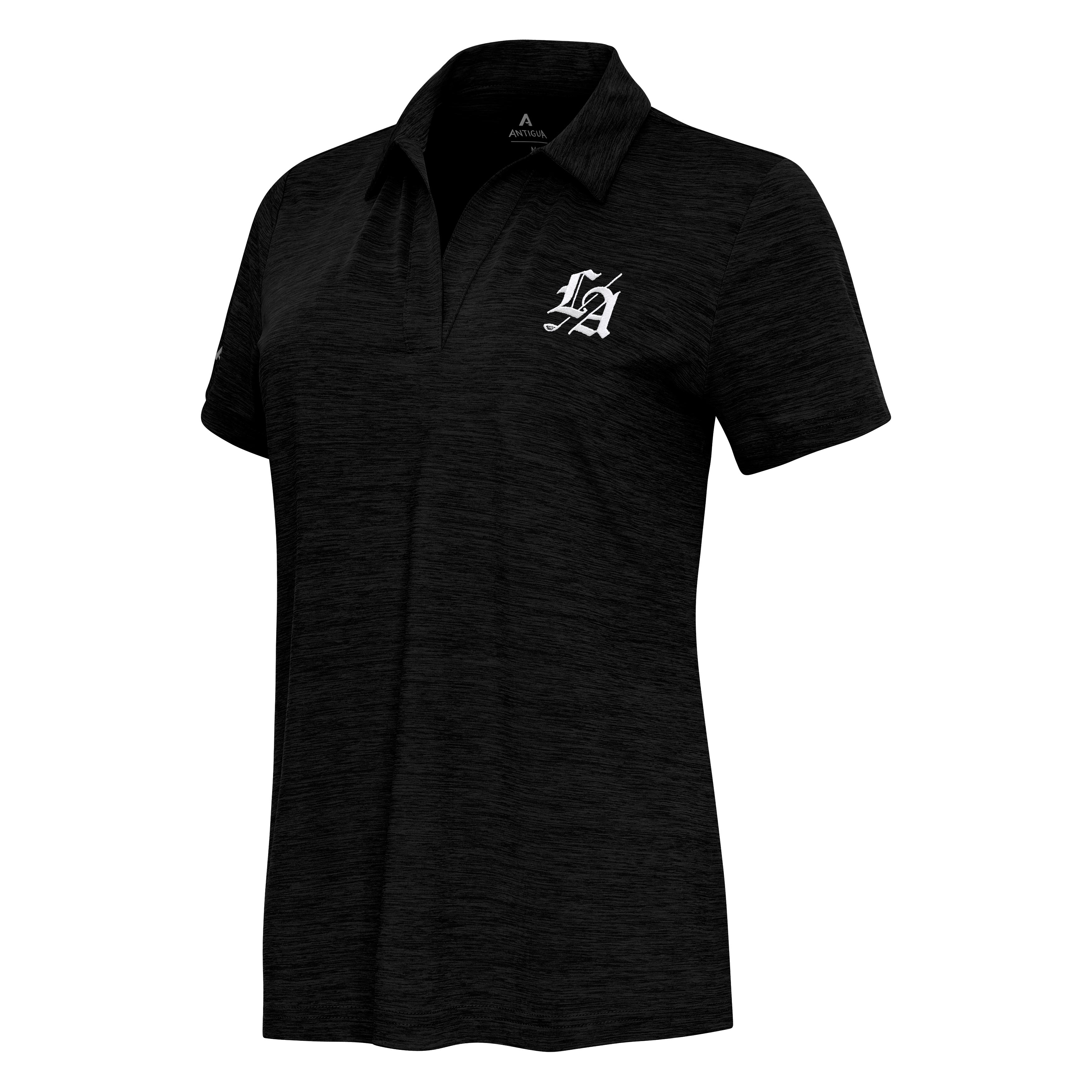 Women’s Antigua Heather Black TGL Los Angeles Golf Club Layout V-Neck Performance Polo