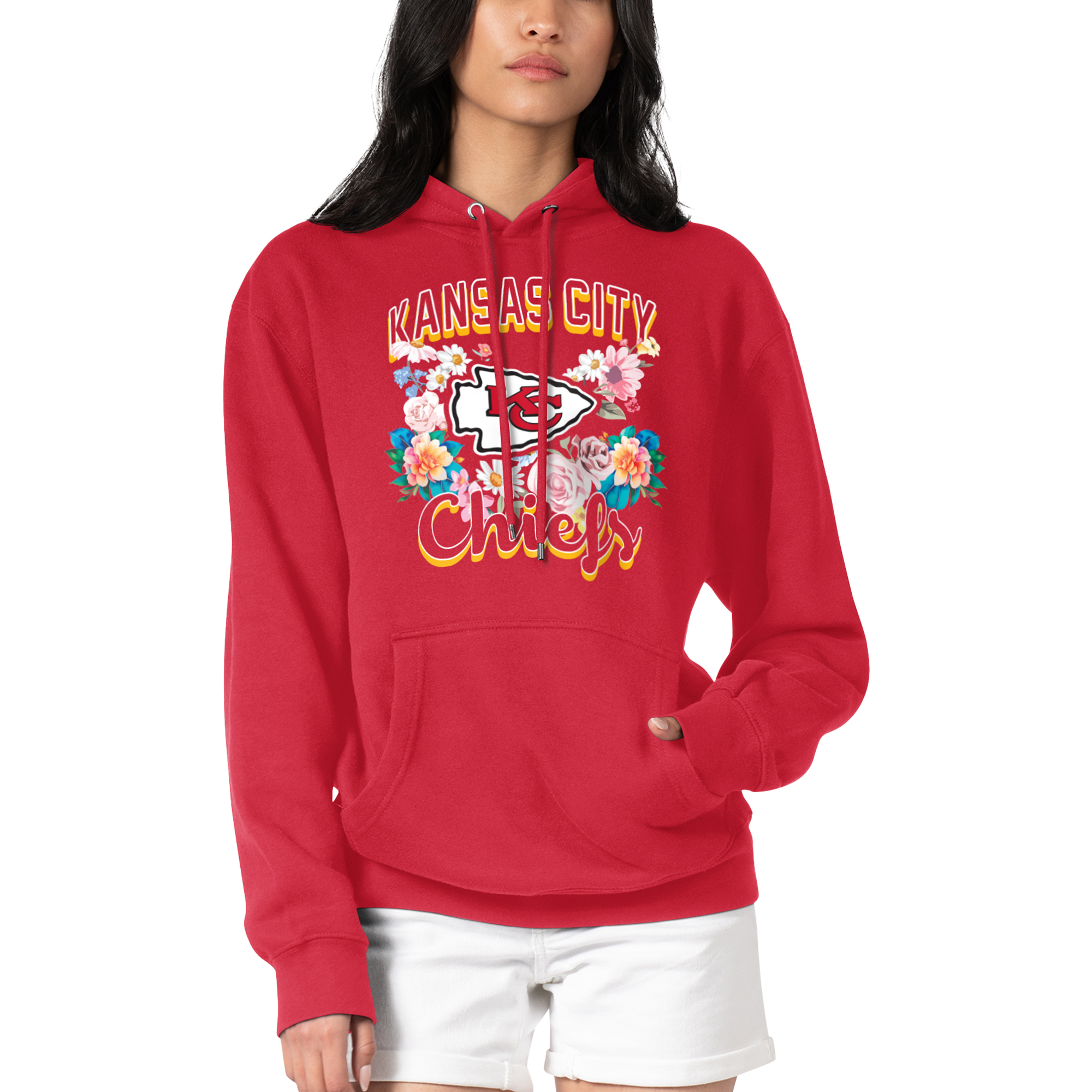 G-iii 4Her by Carl Banks Women's Red Kansas City Chiefs Flowers Team Logo Graphic Fleece Pullover Hoodie - Red