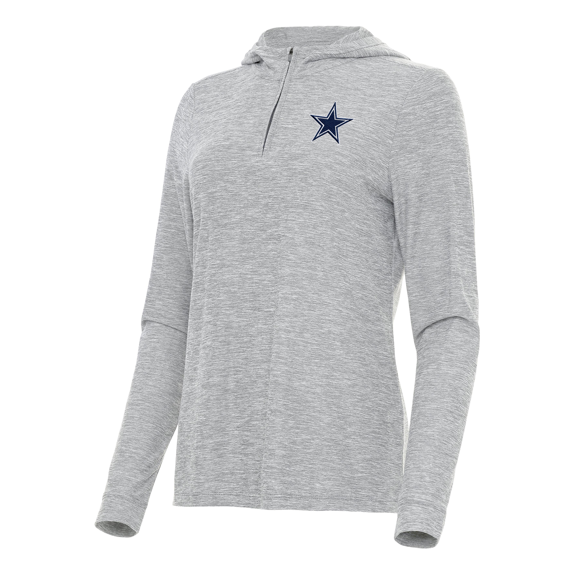 Women's Antigua Heather Gray Dallas Cowboys Daybreak Quarter-Zip Hoodie
