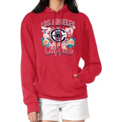 Women's G-III 4Her by Carl Banks Red LA Clippers Flowers Team Logo Graphic Fleece Pullover Hoodie
