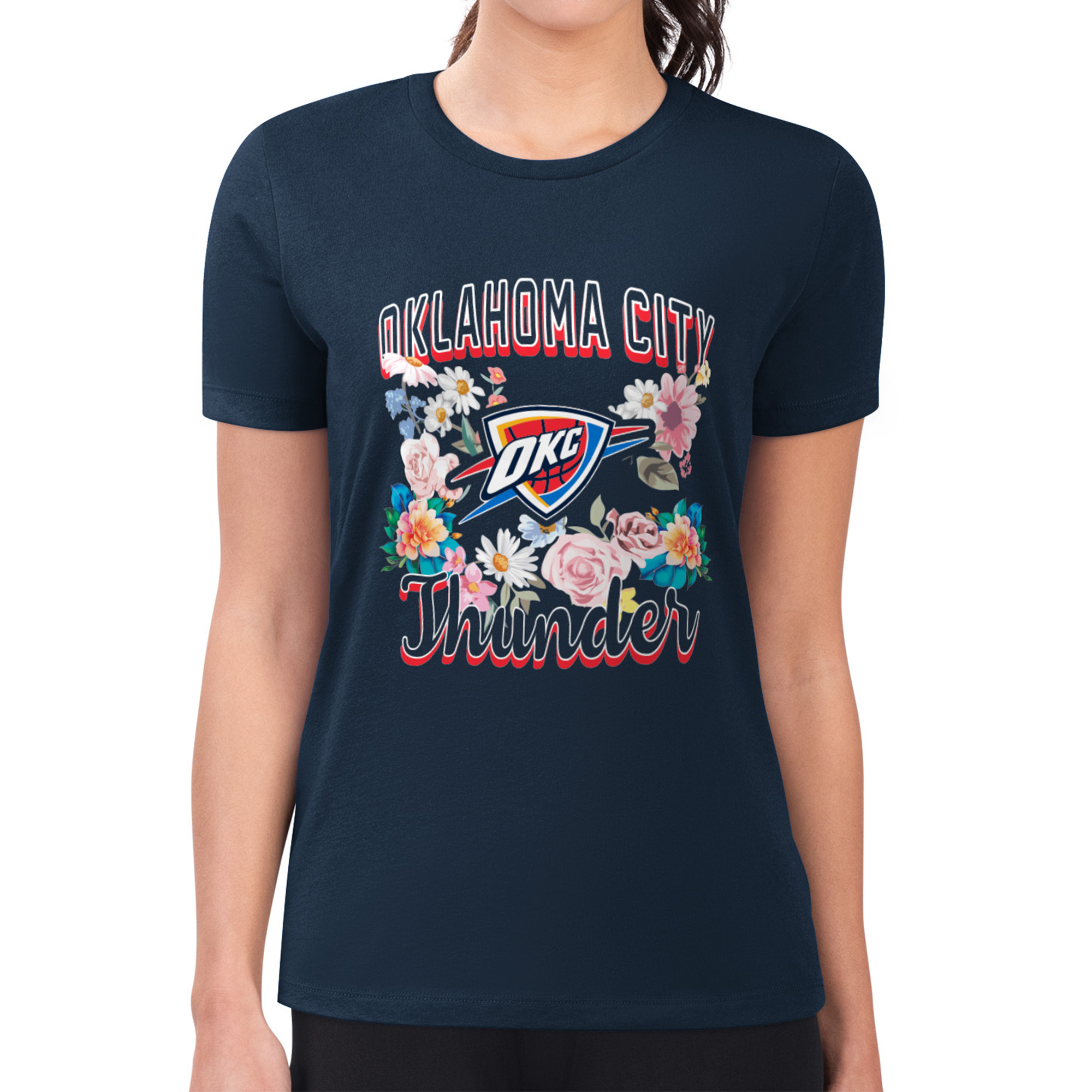 Women’s G-III 4Her by Carl Banks Navy Oklahoma City Thunder Super-Slim Fit Lightweight Flowers Team Logo Graphic T-Shirt Women’s G-III 4Her by Carl Banks Navy Oklahoma City Thunder Super-Slim Fit Lightweight Flowers Team Logo Graphic T-Shirt