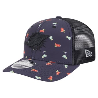 Men's New Era  Navy/Black Miami Dolphins Adventure Drinks Pattern 9SEVENTY Stretch-Snap Hat