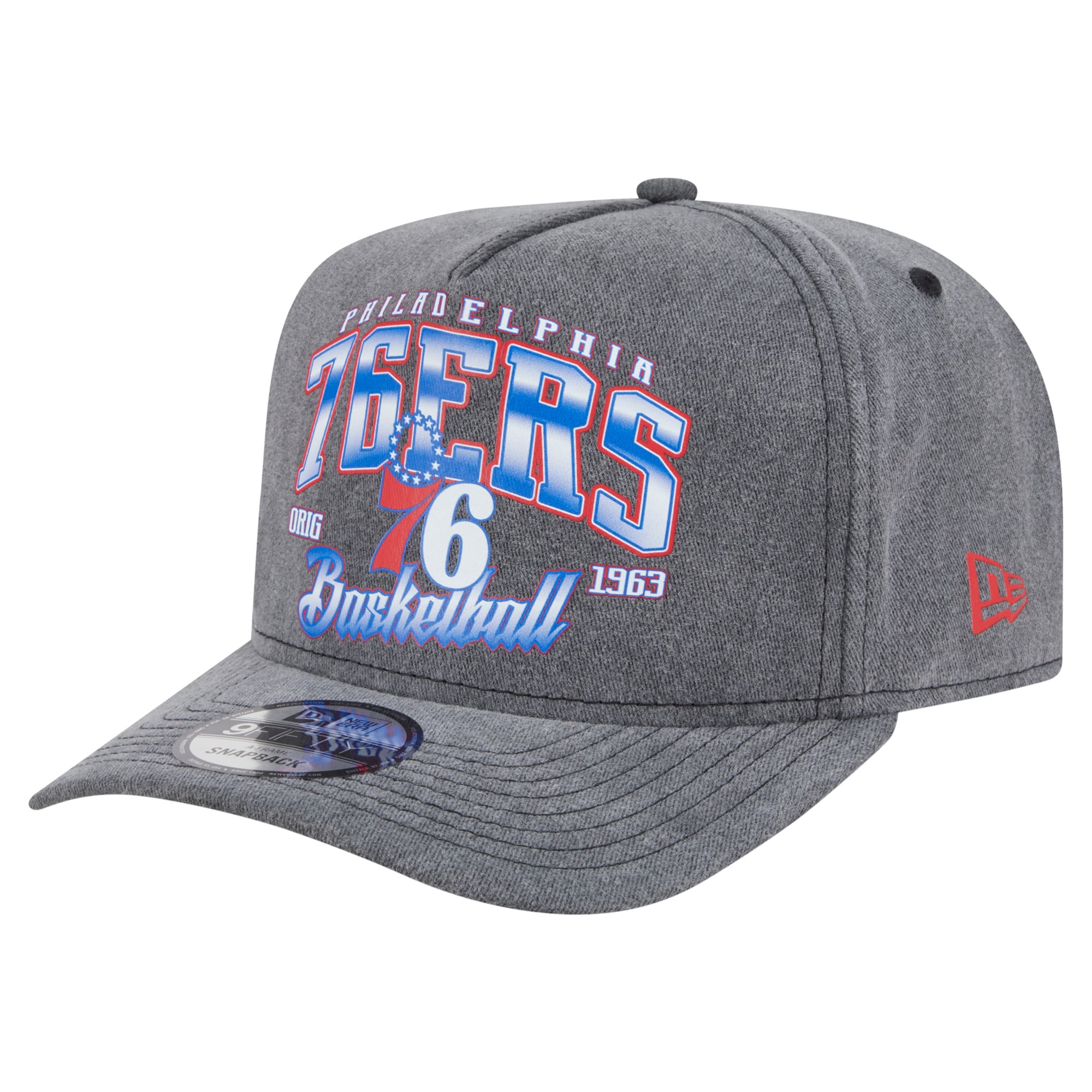 Men's New Era  Charcoal Philadelphia 76ers Throwback Washed Pre-Curved 9FIFTY Snapback Hat