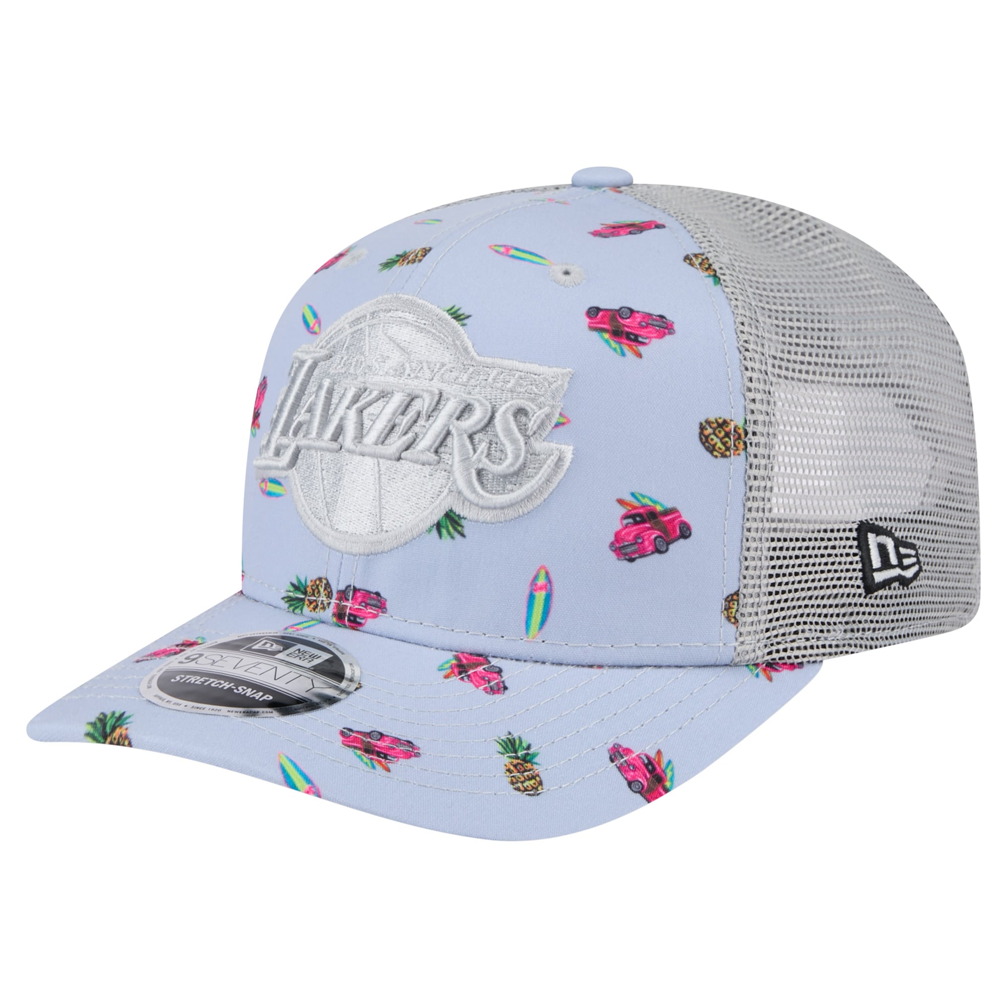 Men's New Era Light Blue/Gray Los Angeles Lakers Adventure Aloha Pattern 9SEVENTY Stretch-Snap Hat