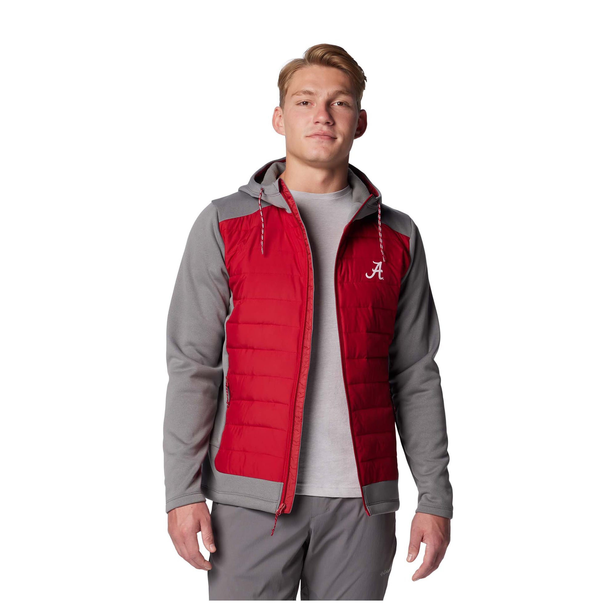 Men's Columbia Gray/Crimson Alabama Crimson Tide Out-Shield Hybrid Full-Zip Hoodie Jacket