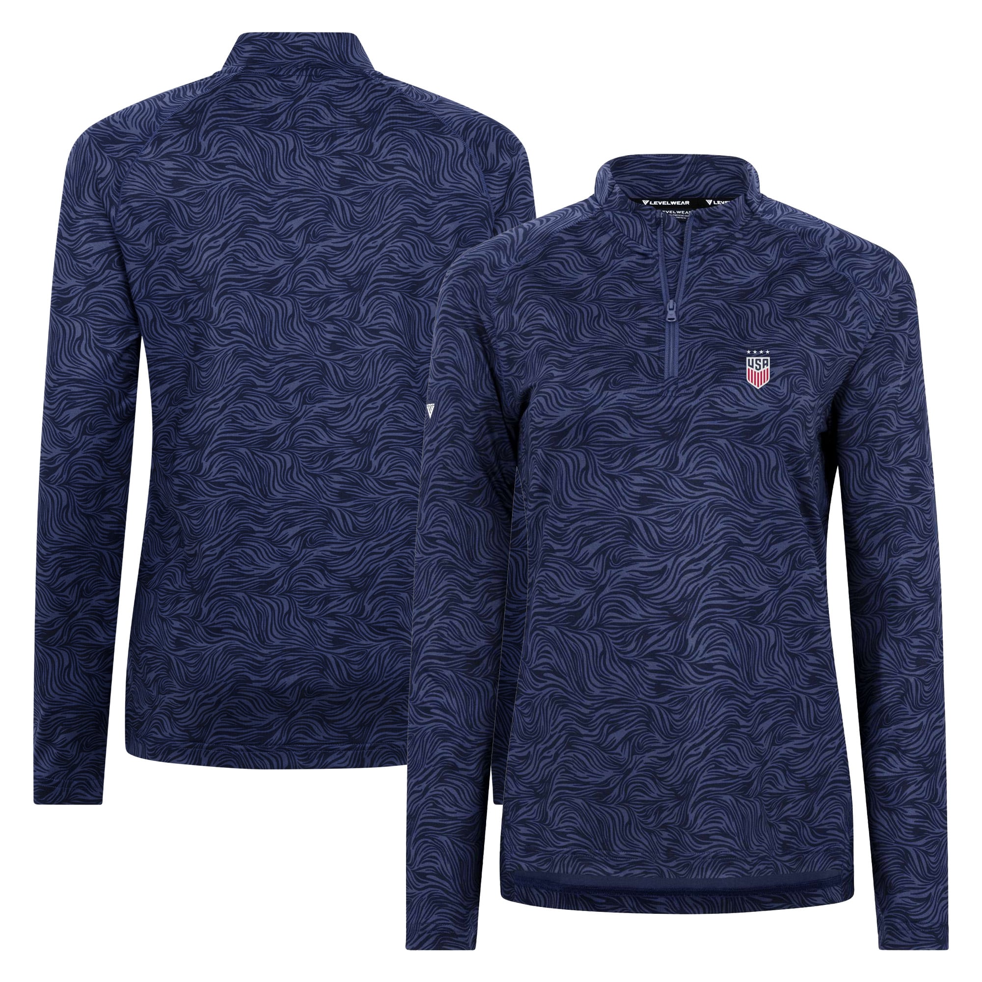 Women's Levelwear Navy USWNT Coral Quarter-Zip Pullover Top