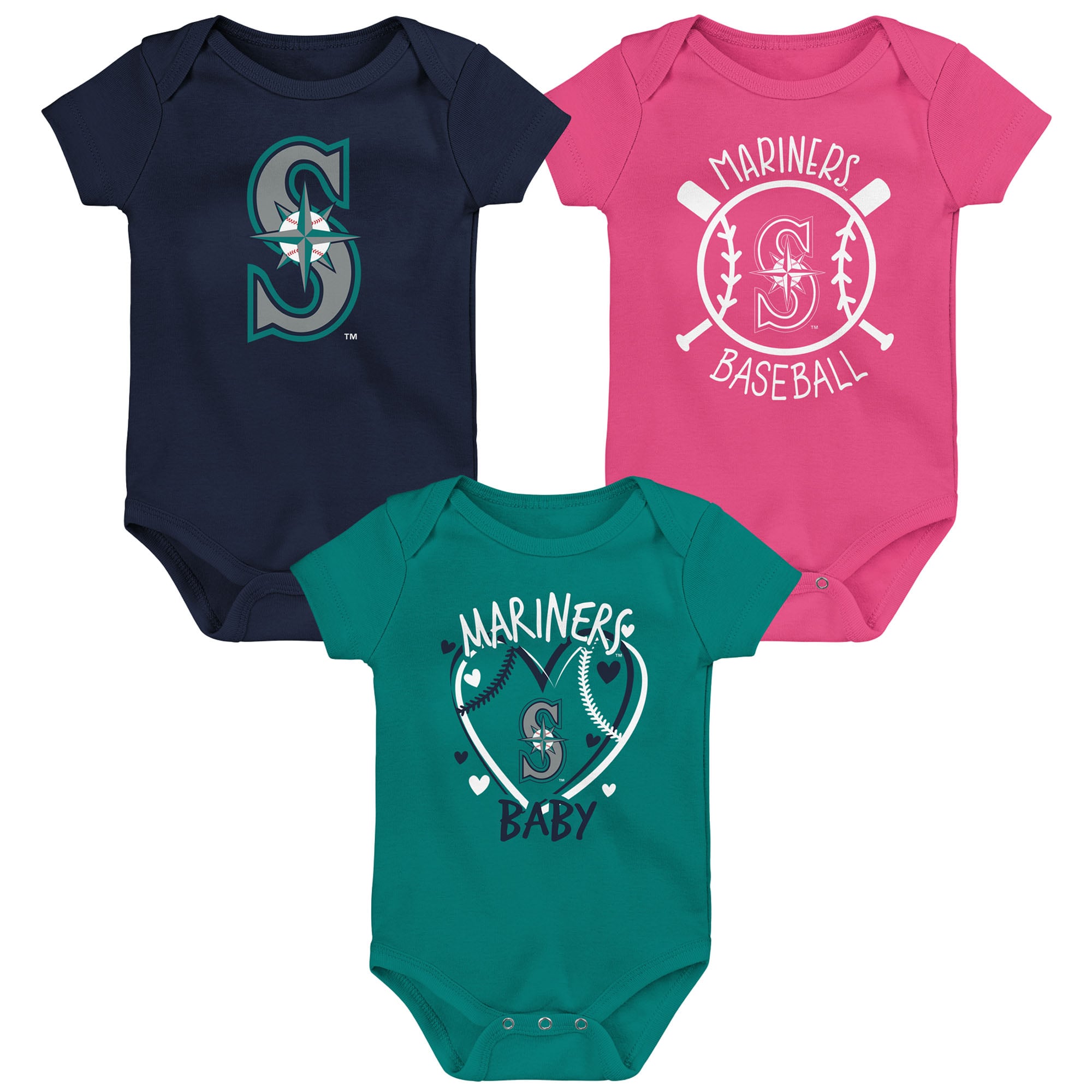 Infant Seattle Mariners Slide Home Three-Pack Bodysuit Set