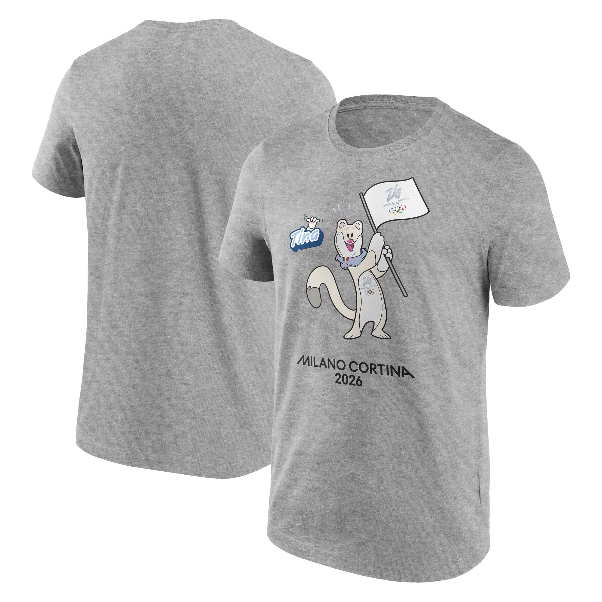 T-shirt grafica con mascotte Tina delle Olimpiadi di Milano Cortina 2026 - Grigia