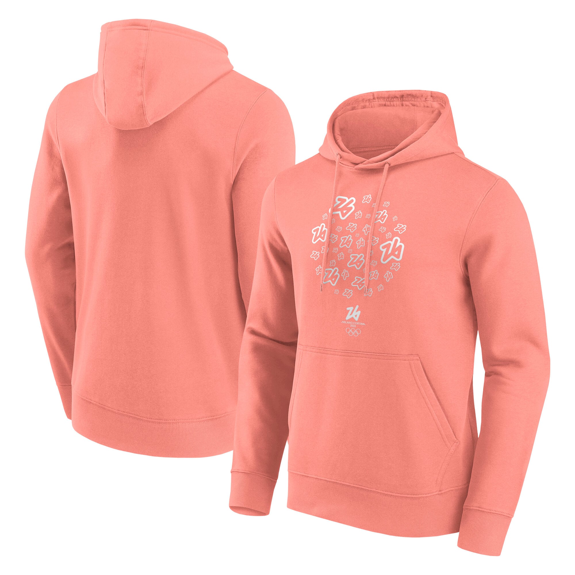 Felpa con cappuccio grafica con adesivi logo Olimpiadi Milano Cortina 2026 - Corallo