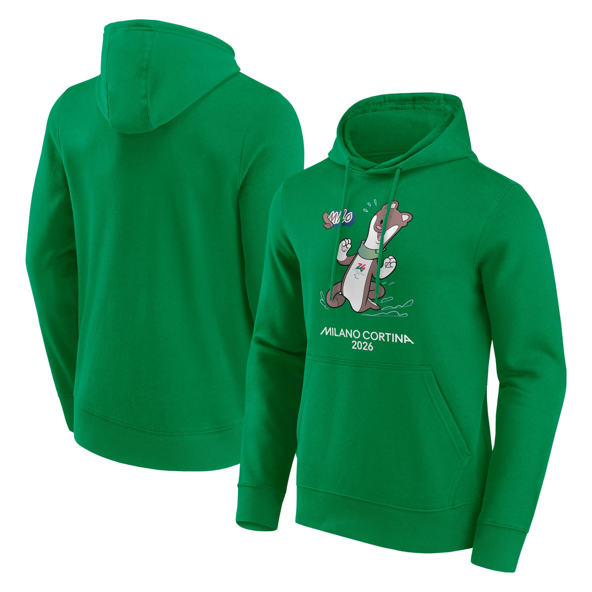 Felpa con cappuccio grafica Milo Mascot delle Paralimpiadi di Milano Cortina 2026 - Verde