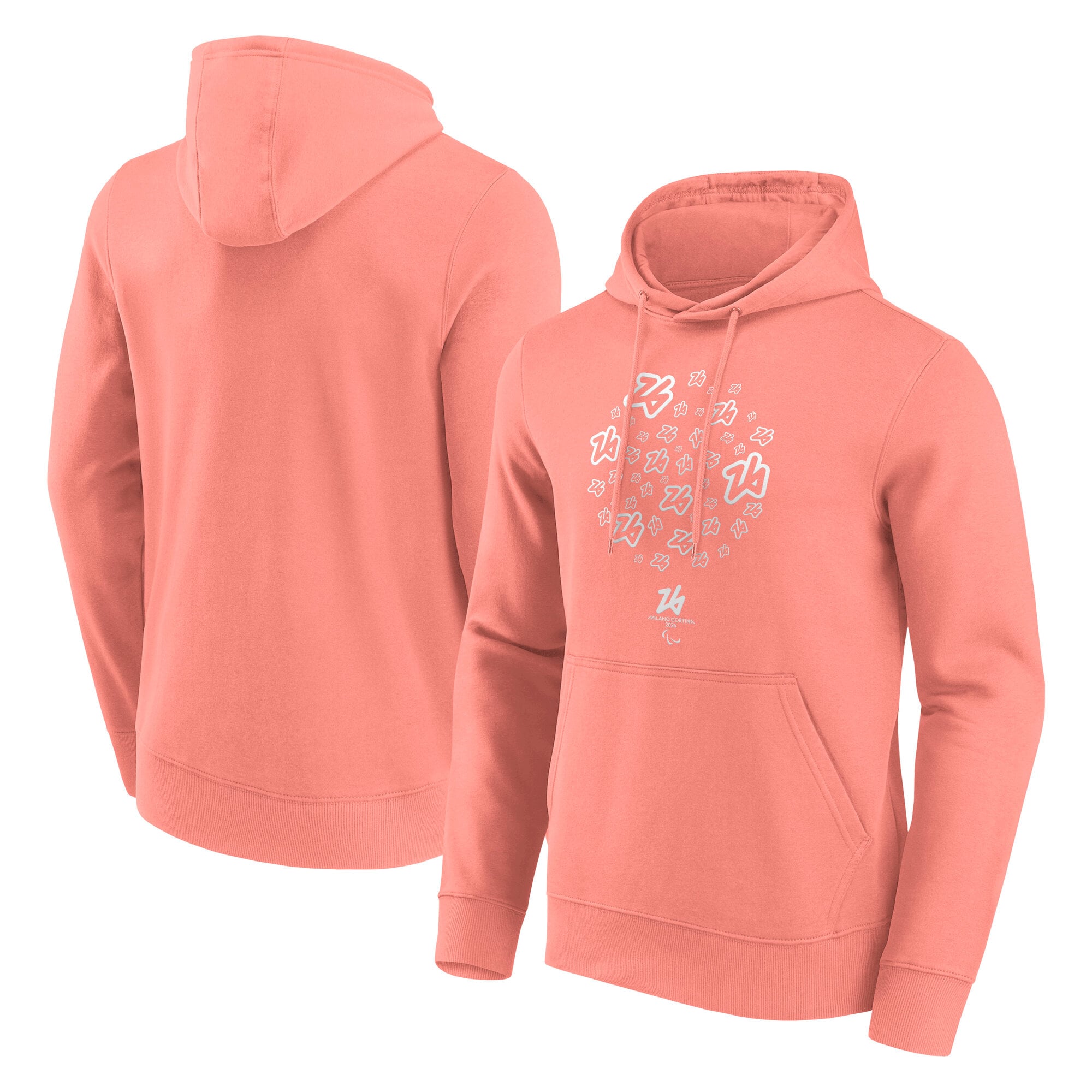 Felpa con cappuccio grafica con adesivi logo Paralimpiadi Milano Cortina 2026 - Corallo