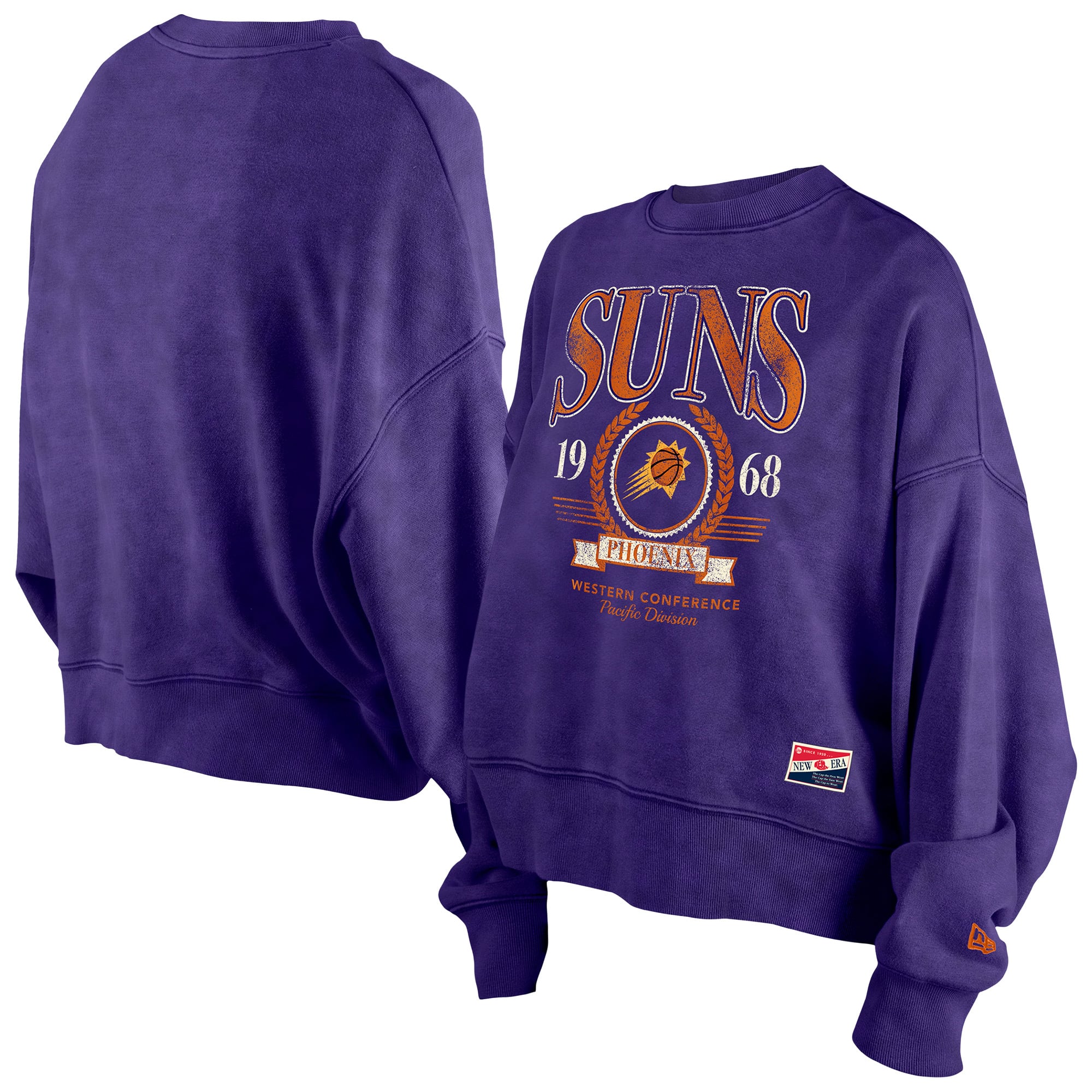 Women's New Era  Purple Phoenix Suns Throwback Vintage Enzyme Wash Oversized Boxy Pullover Sweatshirt