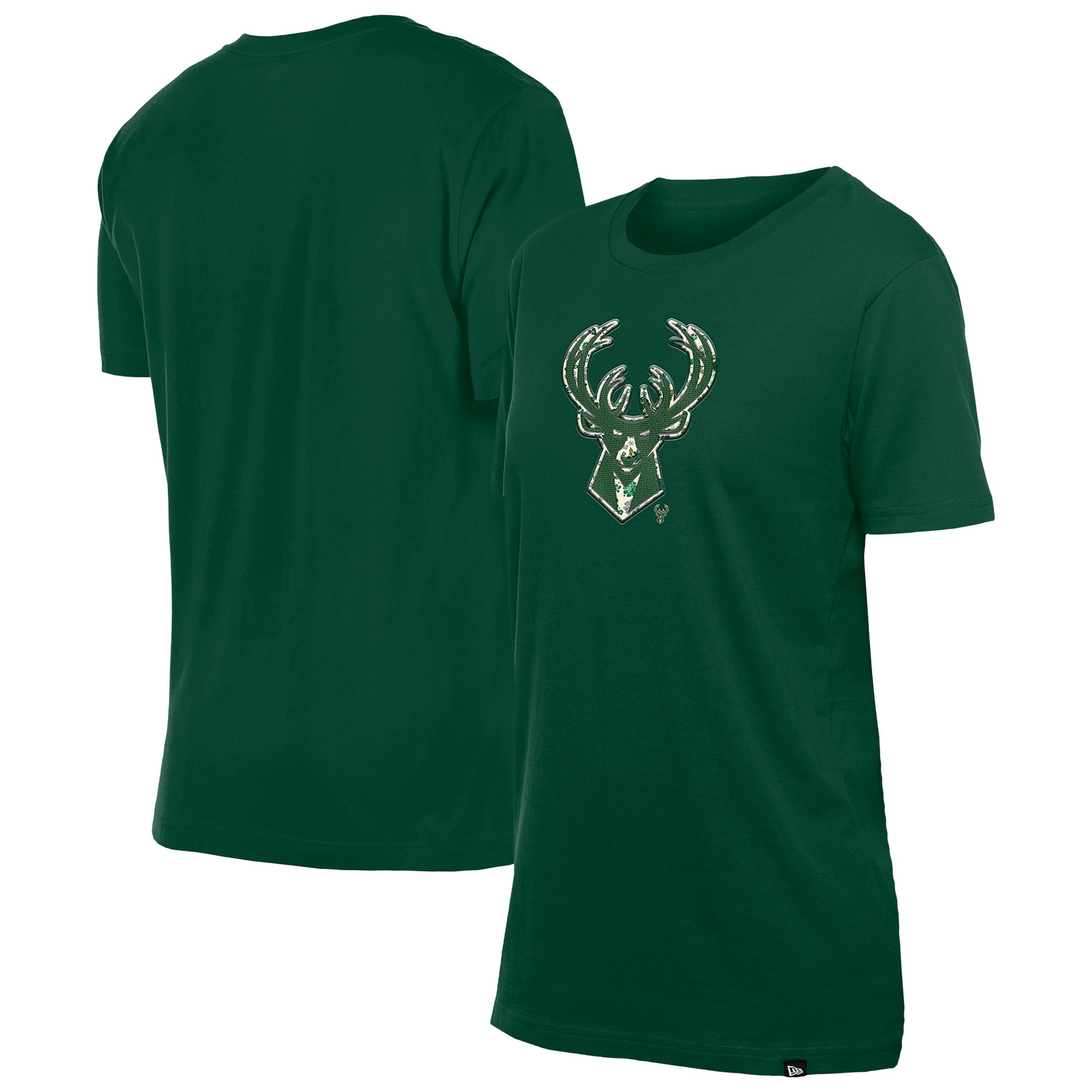 Women's New Era Hunter Green Milwaukee Bucks Glam Game Flower T-Shirt