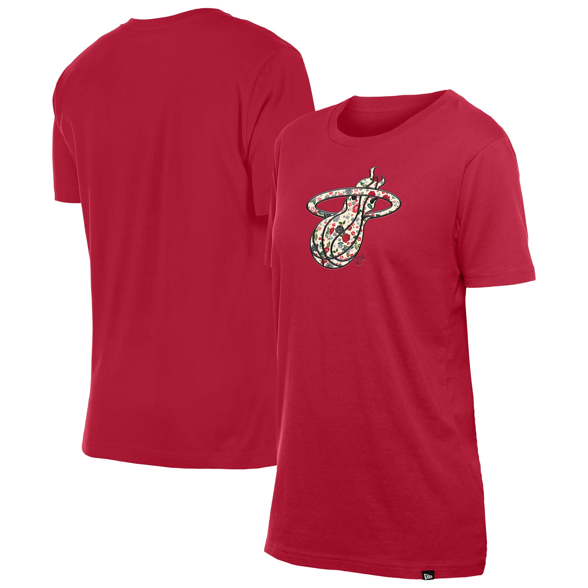 Women's New Era Red Miami Heat Glam Game Flower T-Shirt