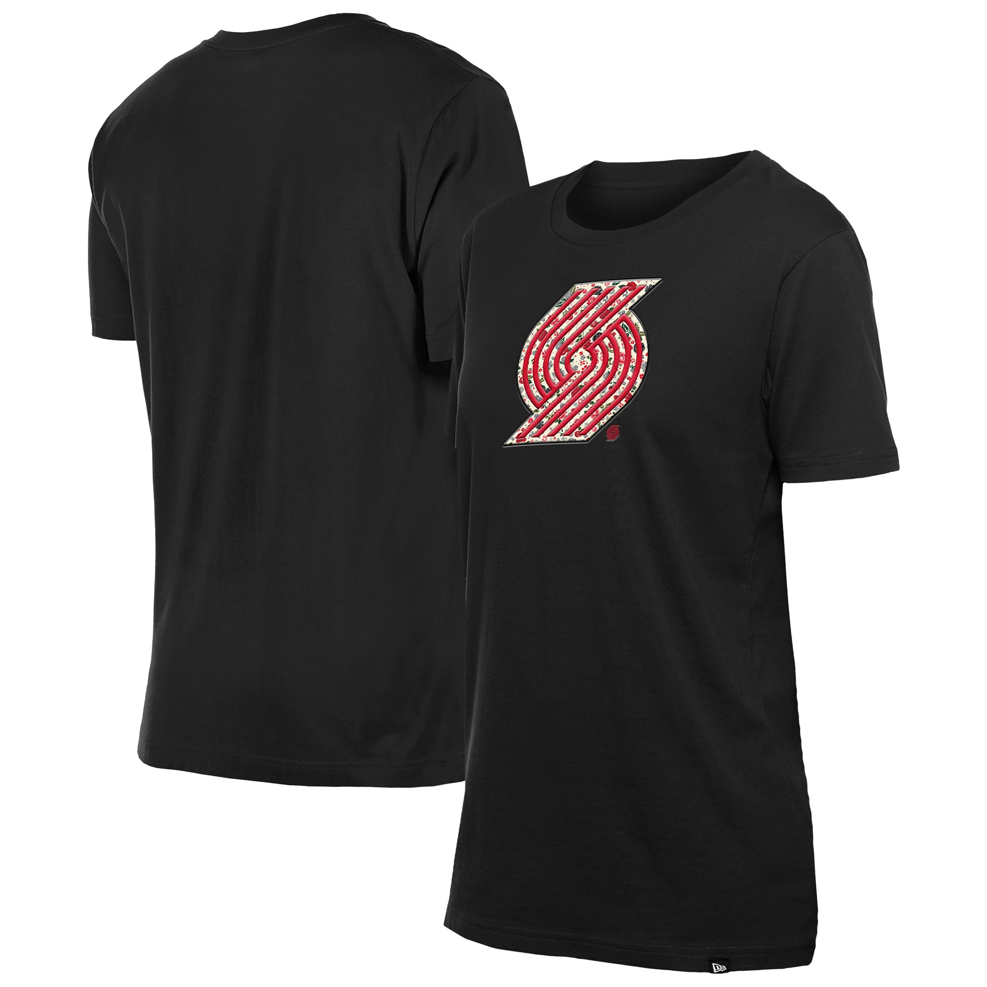 Women's New Era Black Portland Trail Blazers Glam Game Flower T-Shirt