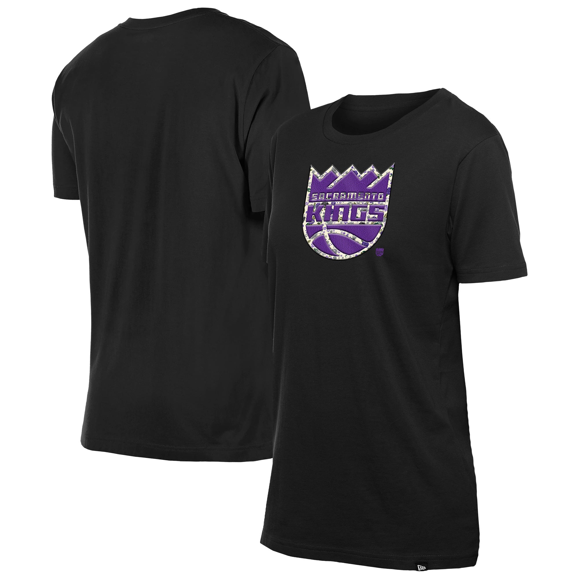 Women's New Era Black Sacramento Kings Glam Game Flower T-Shirt