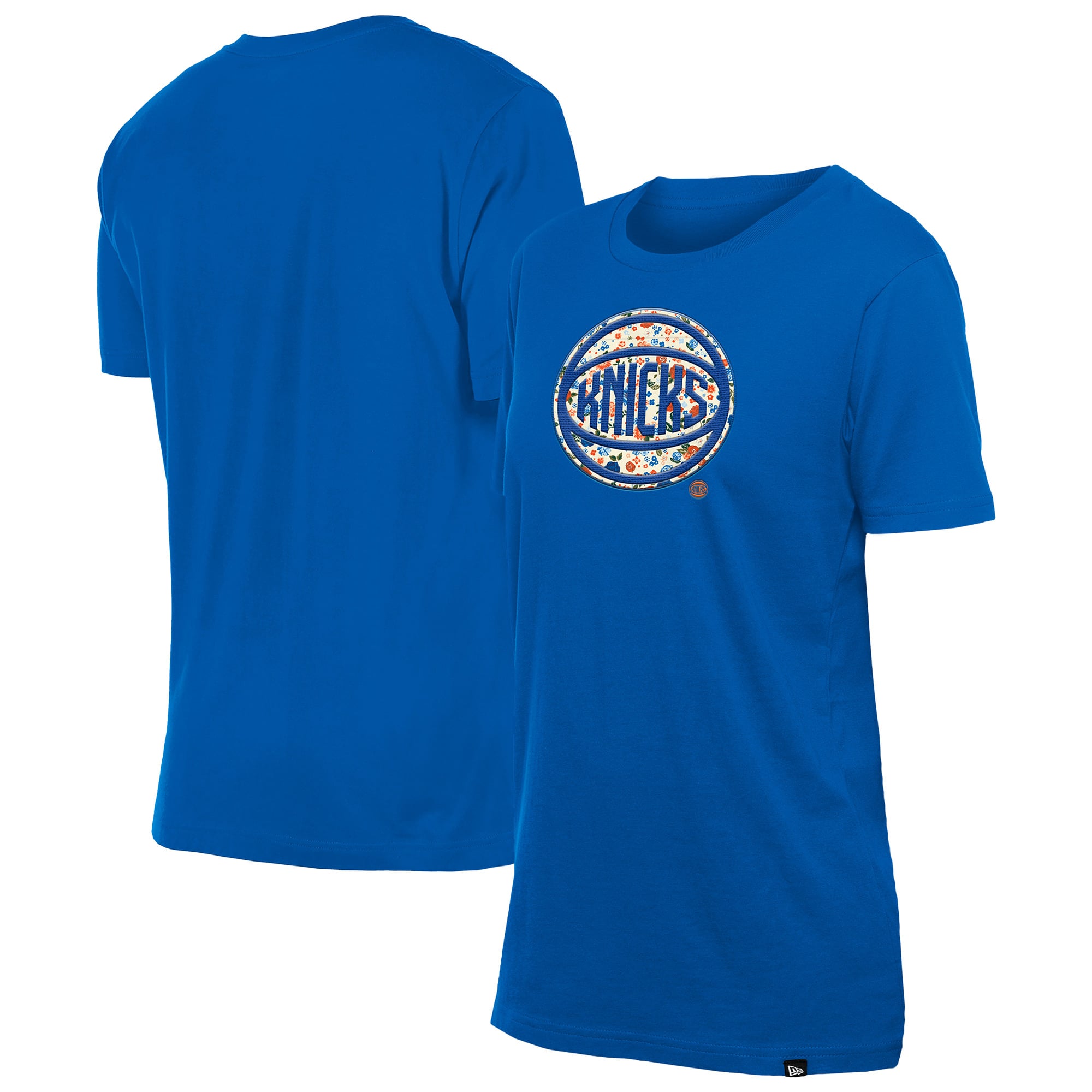 Women's New Era Blue New York Knicks Glam Game Flower T-Shirt