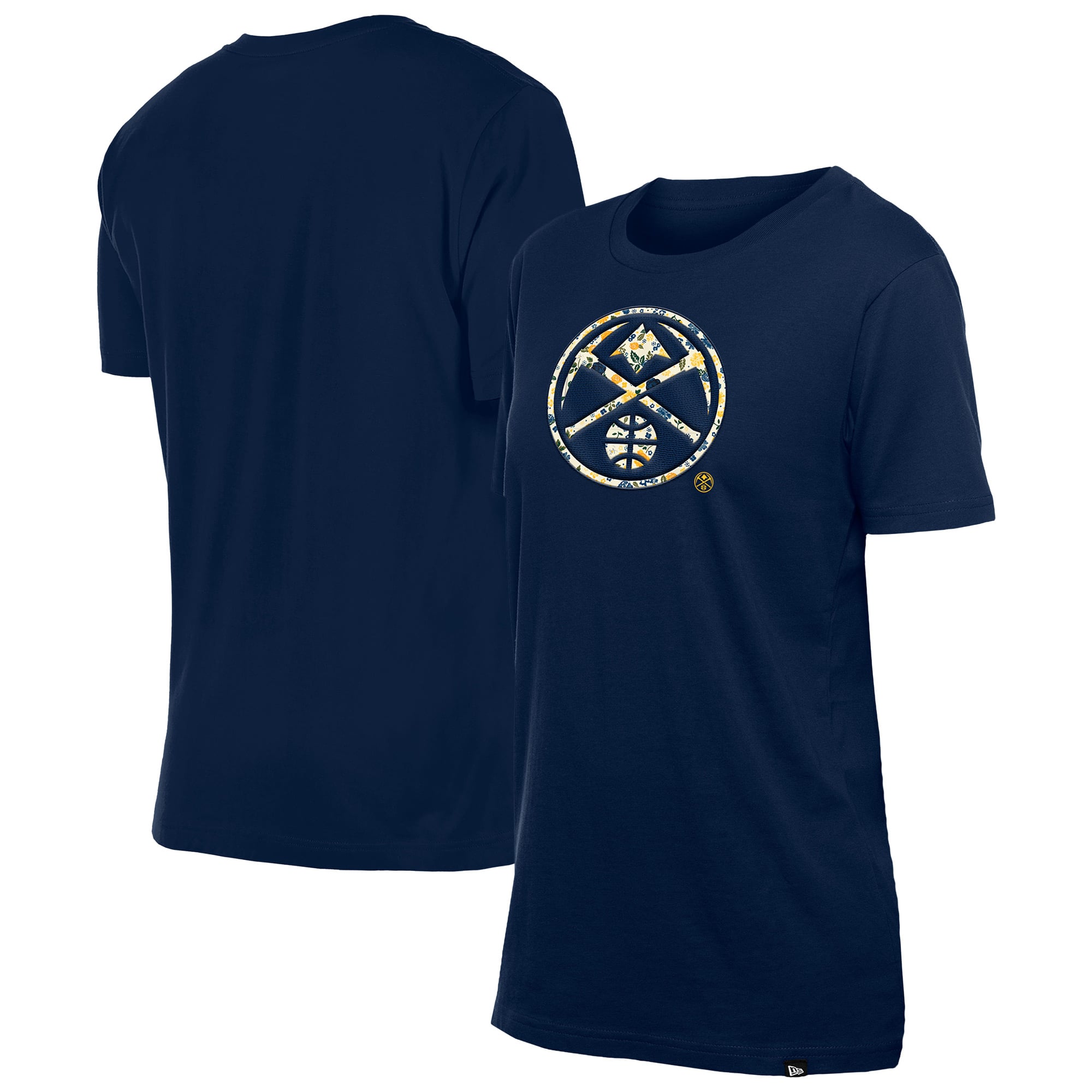 Women's New Era Navy Denver Nuggets Glam Game Flower T-Shirt