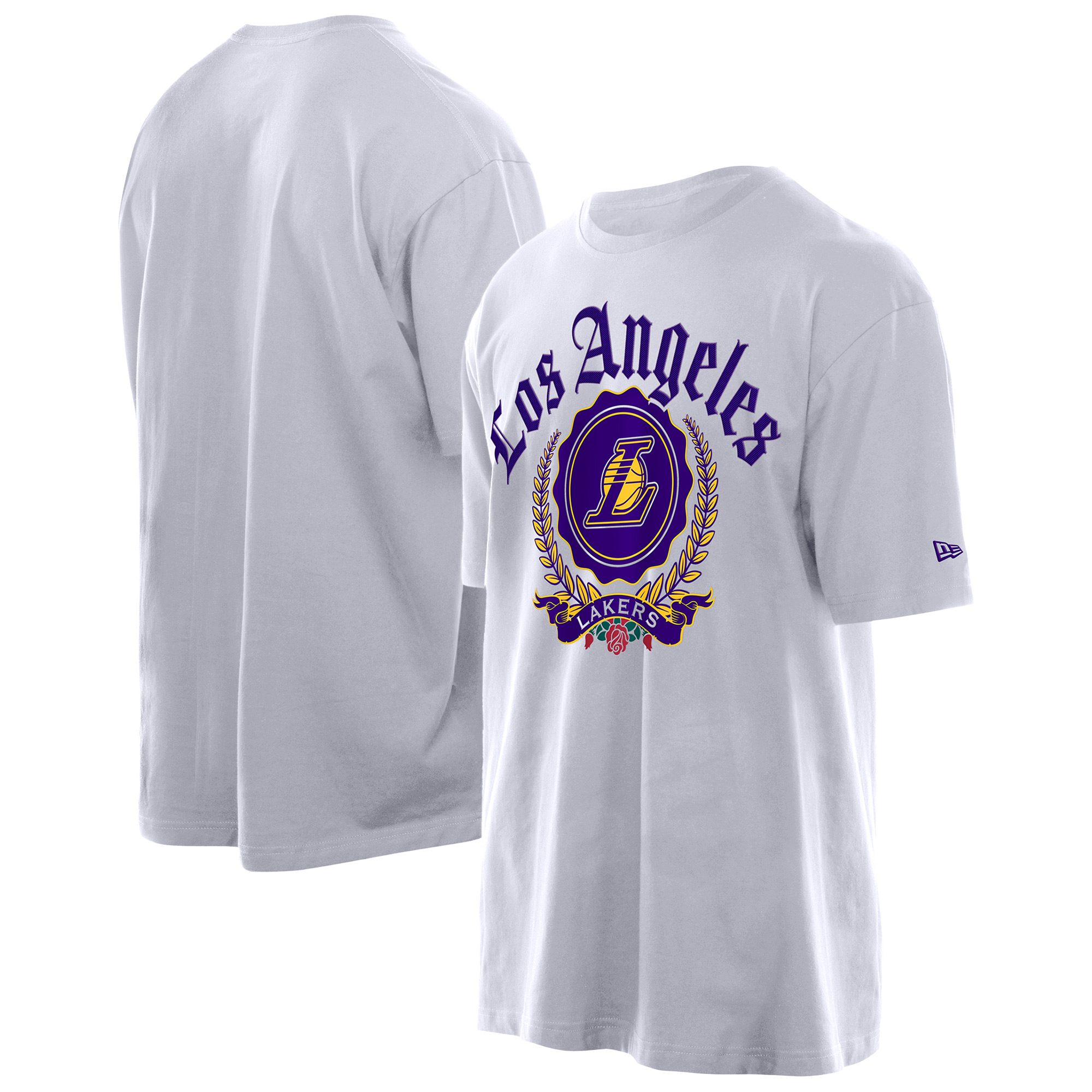 Men's New Era White Los Angeles Lakers Throwback Prep Oversized T-Shirt