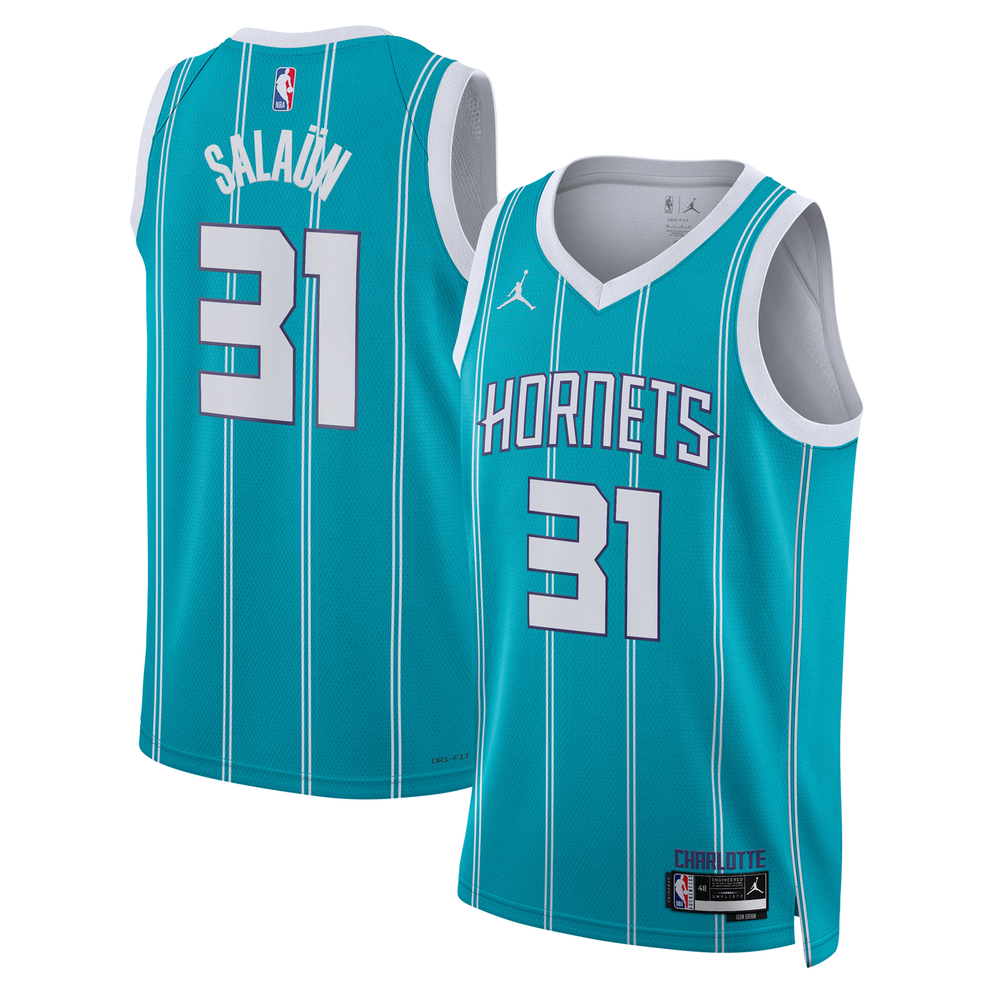 Camiseta Jordan Brand Icon Edition Swingman de los Charlotte Hornets - Verde azulado - Tidjane Salaün - Unisex