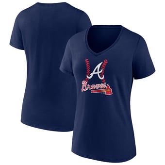 Women's Navy Atlanta Braves Fastball V-Neck T-Shirt