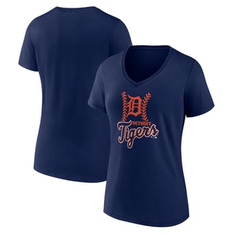 Women's Navy Detroit Tigers Fastball V-Neck T-Shirt