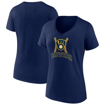 Women's Navy Milwaukee Brewers Fastball V-Neck T-Shirt