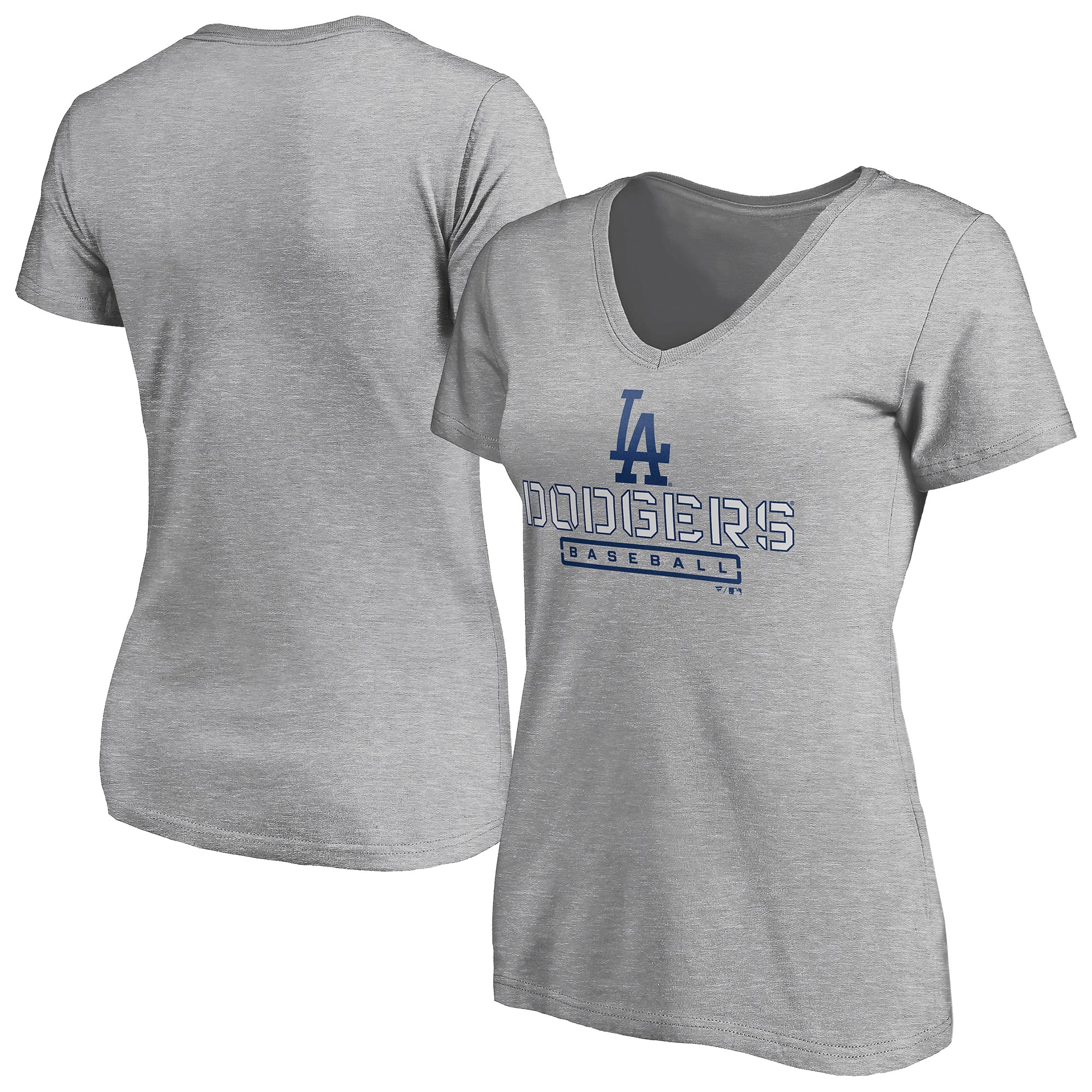 Women's Gray Los Angeles Dodgers Evanston Stencil V-Neck T-Shirt