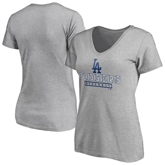 Women's Gray Los Angeles Dodgers Evanston Stencil V-Neck T-Shirt