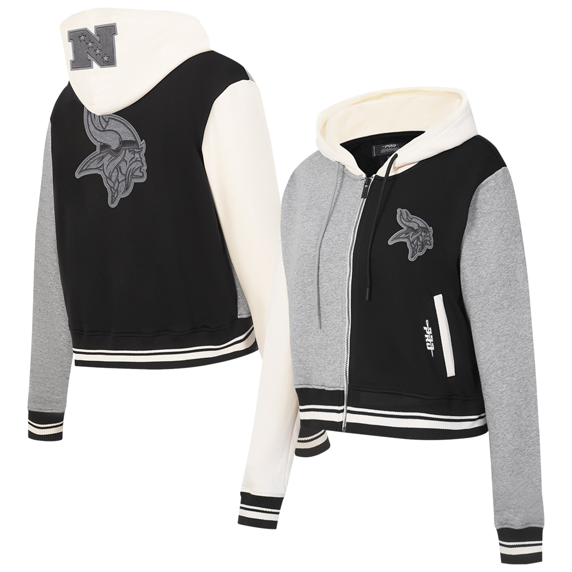 Women's Pro Standard Gray Minnesota Vikings Reverse French Terry Colorblock Full-Zip Hoodie