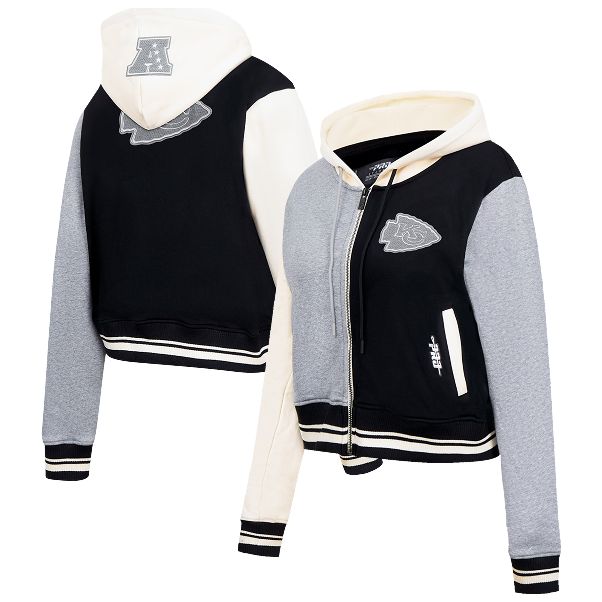 Women's Pro Standard Gray Kansas City Chiefs Reverse French Terry Colorblock Full-Zip Hoodie