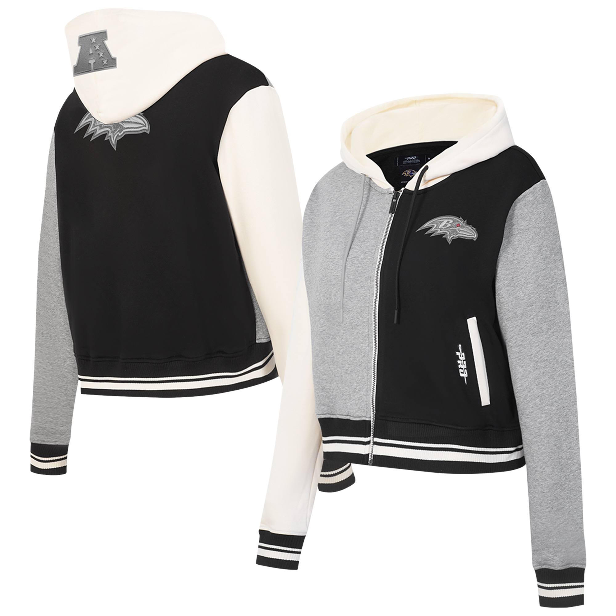 Women's Pro Standard Gray Baltimore Ravens Reverse French Terry Colorblock Full-Zip Hoodie