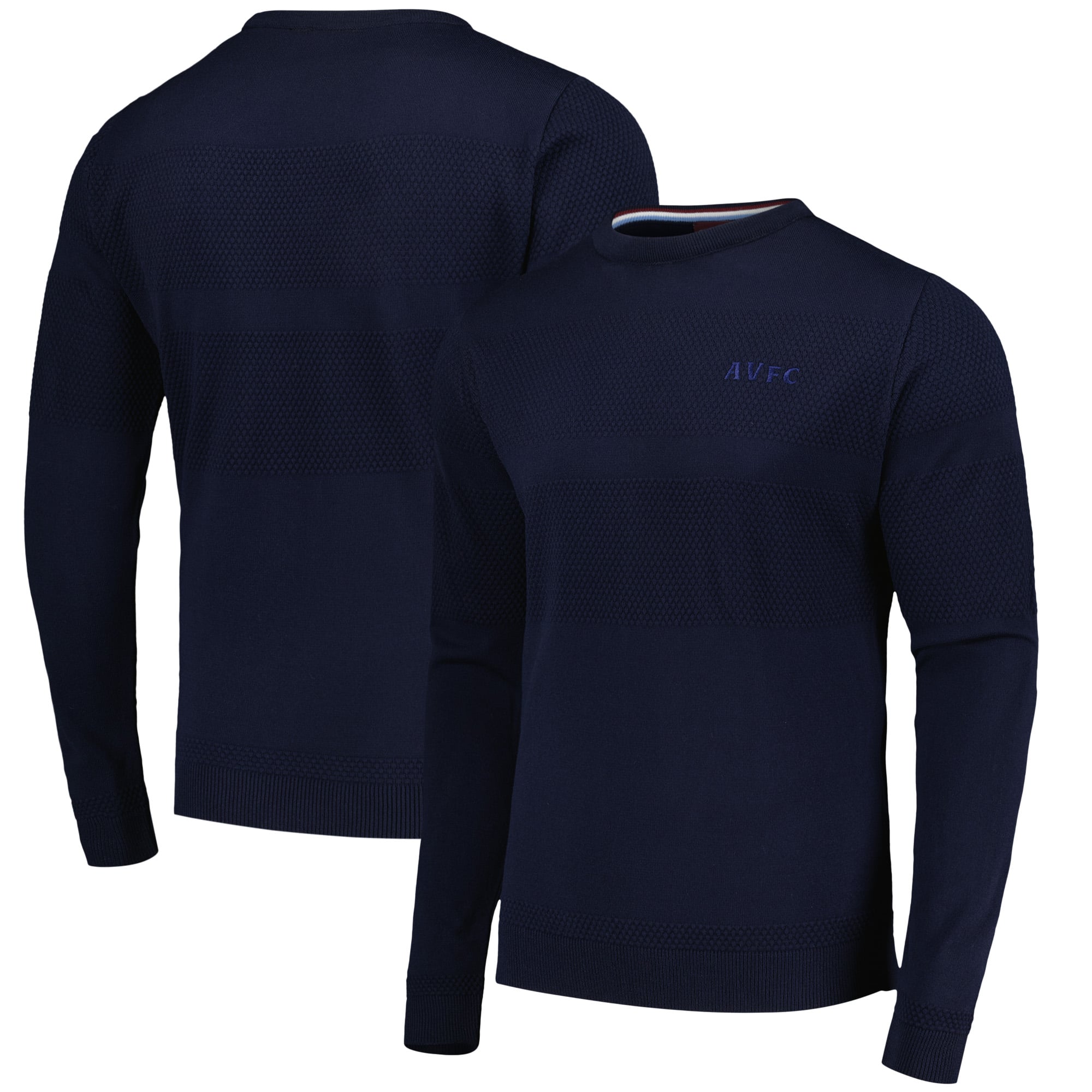 Pull ras du cou à rayures texturées Aston Villa - Bleu marine - Homme