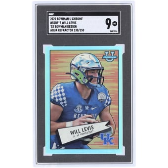 Will Levis Kentucky Wildcats 2022 Bowman Chrome U 52' Bowman Aqua #52BF-7 #/150 SGC Authenticated 9 Card