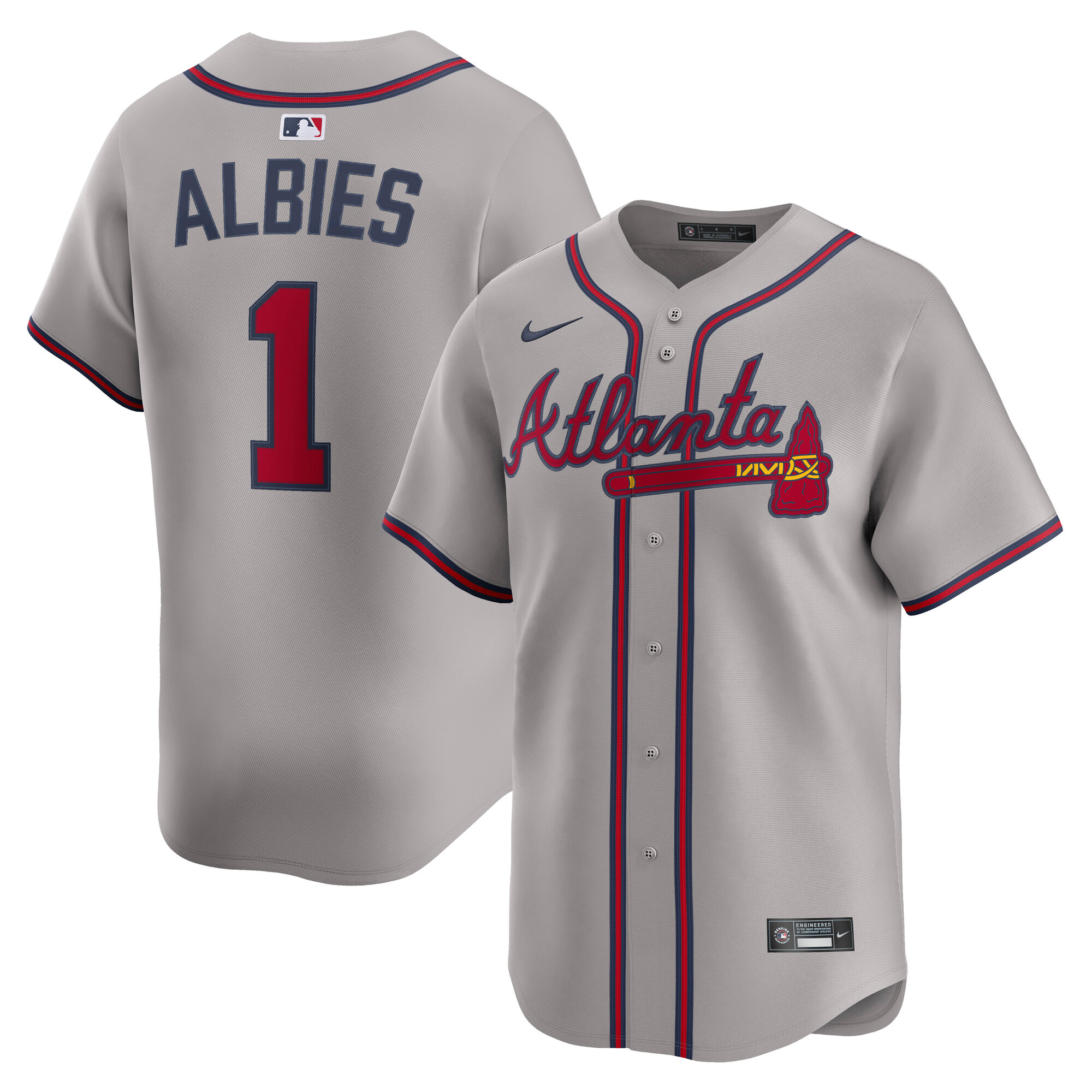 Men's Nike Ozzie Albies Gray Atlanta Braves Road Limited Player Jersey