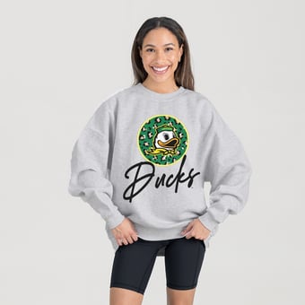 Women's Gameday Couture Ash Oregon Ducks Premium Fleece Pullover Sweatshirt