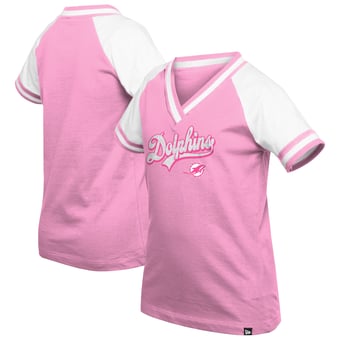 Girl's Youth New Era  Pink Miami Dolphins Mommy & Me Multiplier Raglan V-Neck T-Shirt