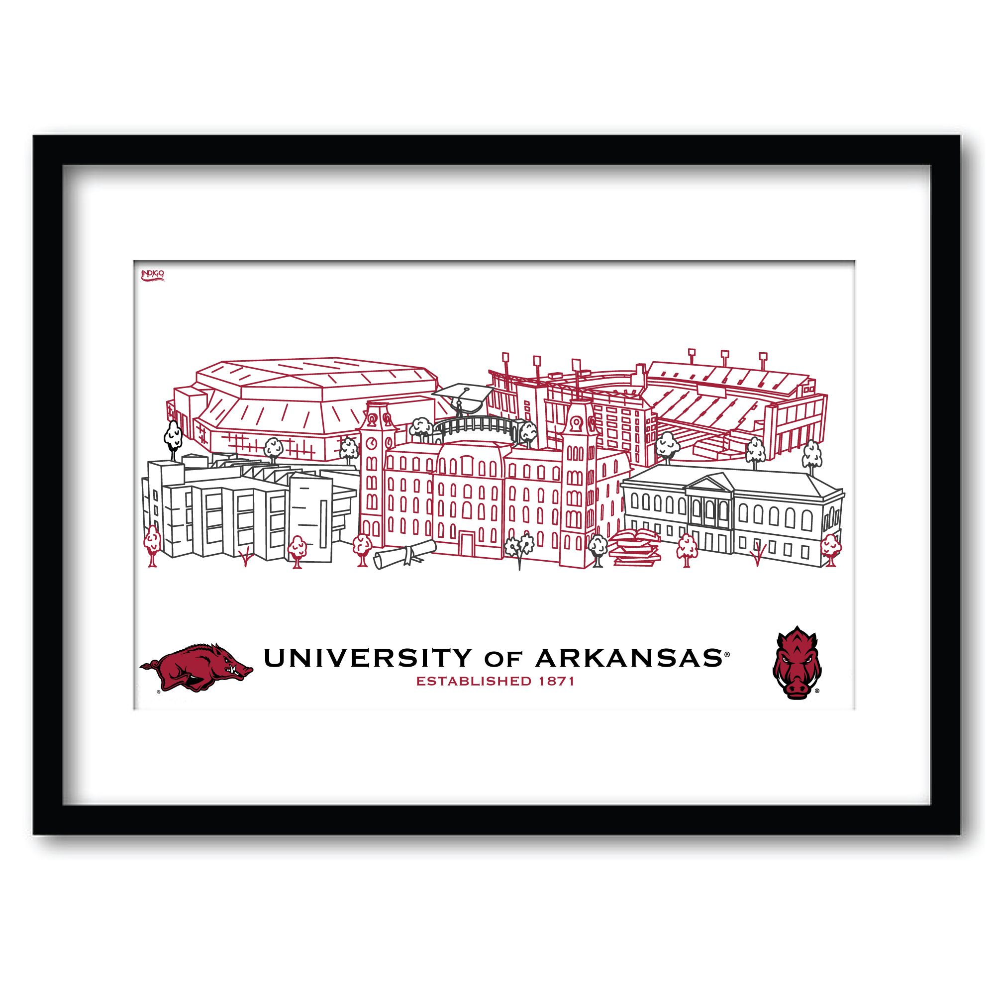 Arkansas Razorbacks 11" x 14" Framed Campus Wall Art Collage