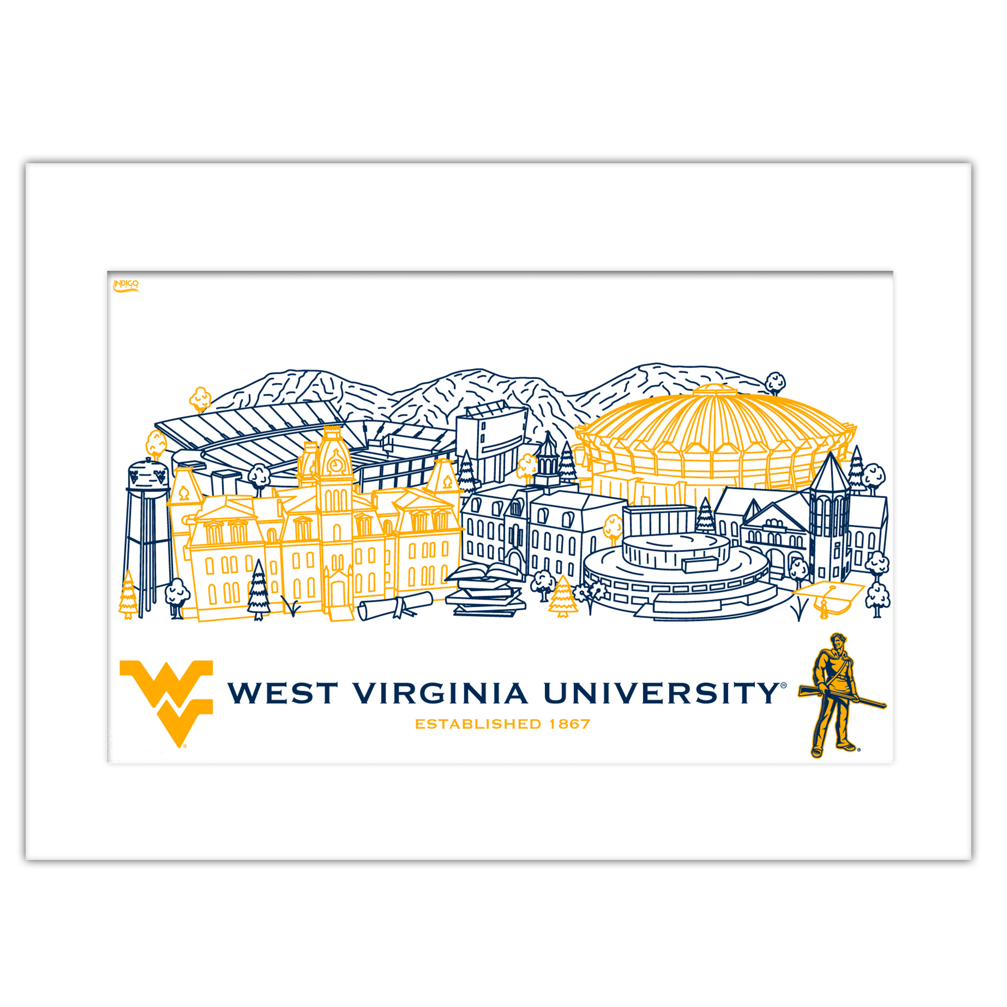West Virginia Mountaineers 11" x 14" Matted Campus Wall Art Collage