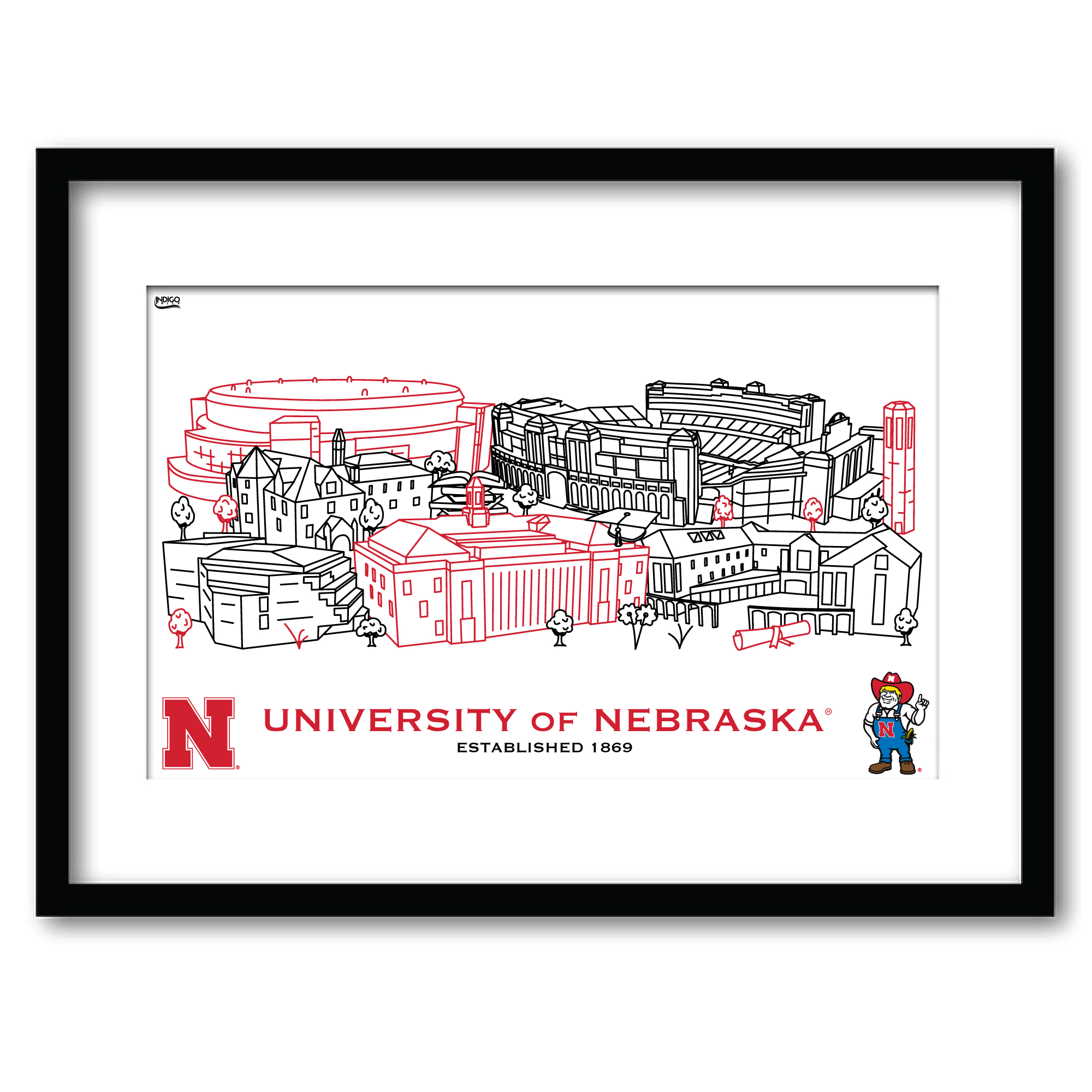 Nebraska Huskers 11" x 14" Framed Campus Wall Art Collage