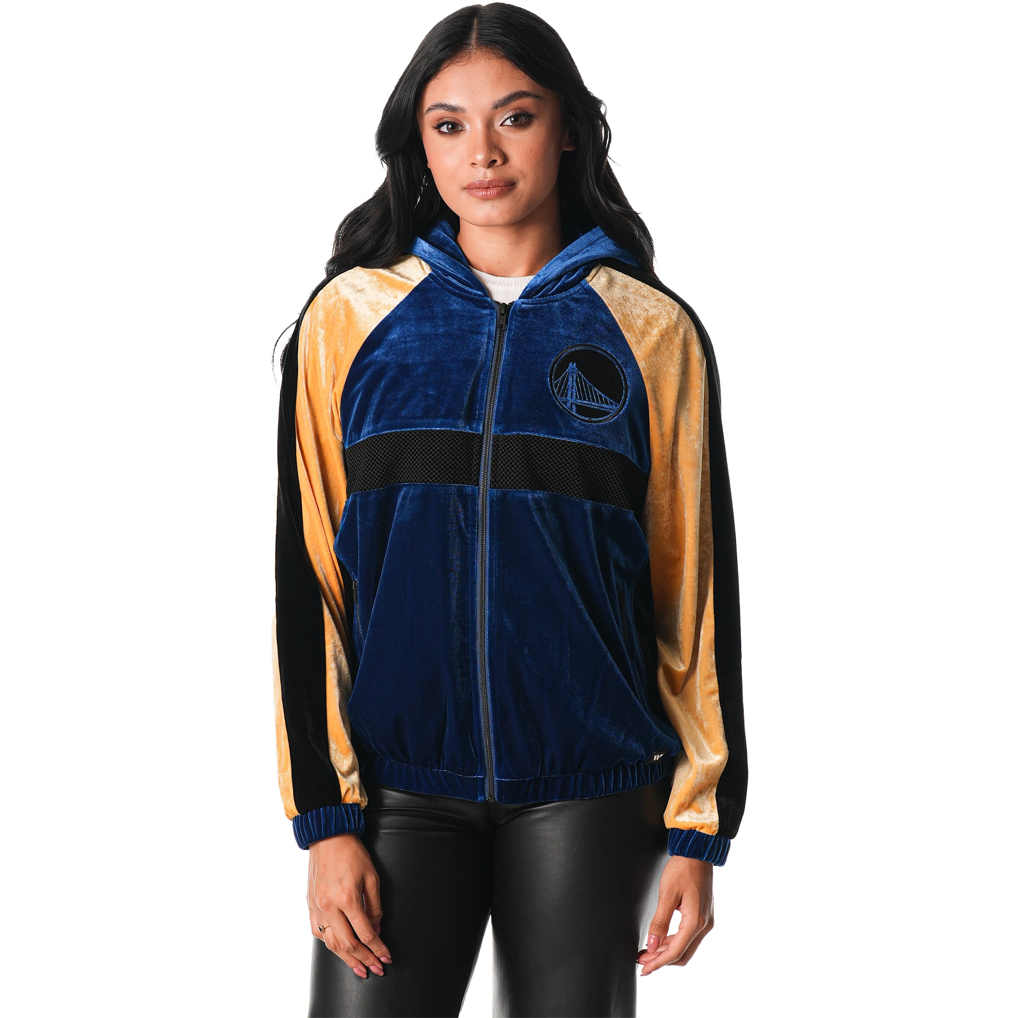 Women's The Wild Collective Blue Golden State Warriors Velour Full-Zip Track Jacket Hoodie