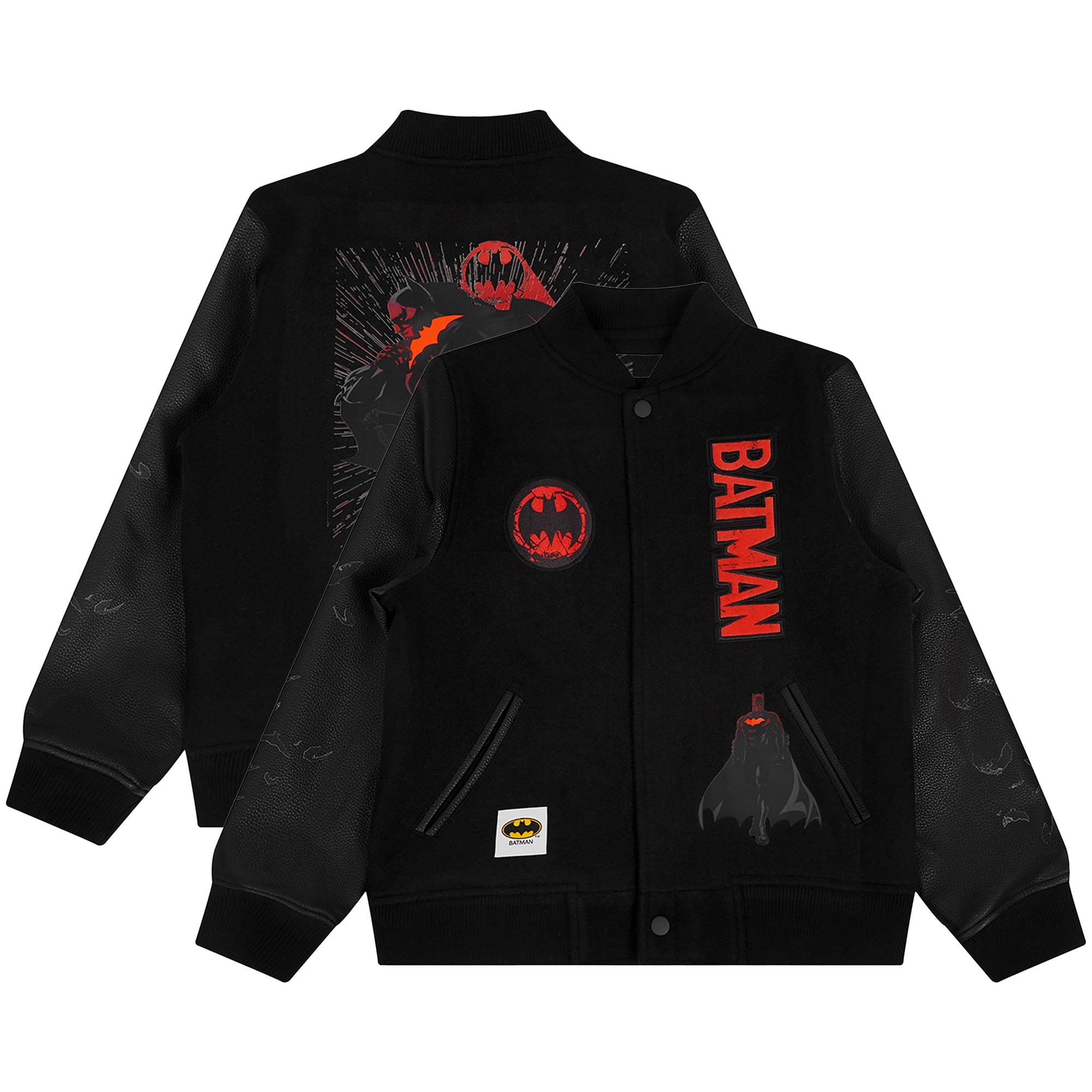 Youth Freeze Max  Black Batman Comics Signal Full-Zip Varsity Jacket