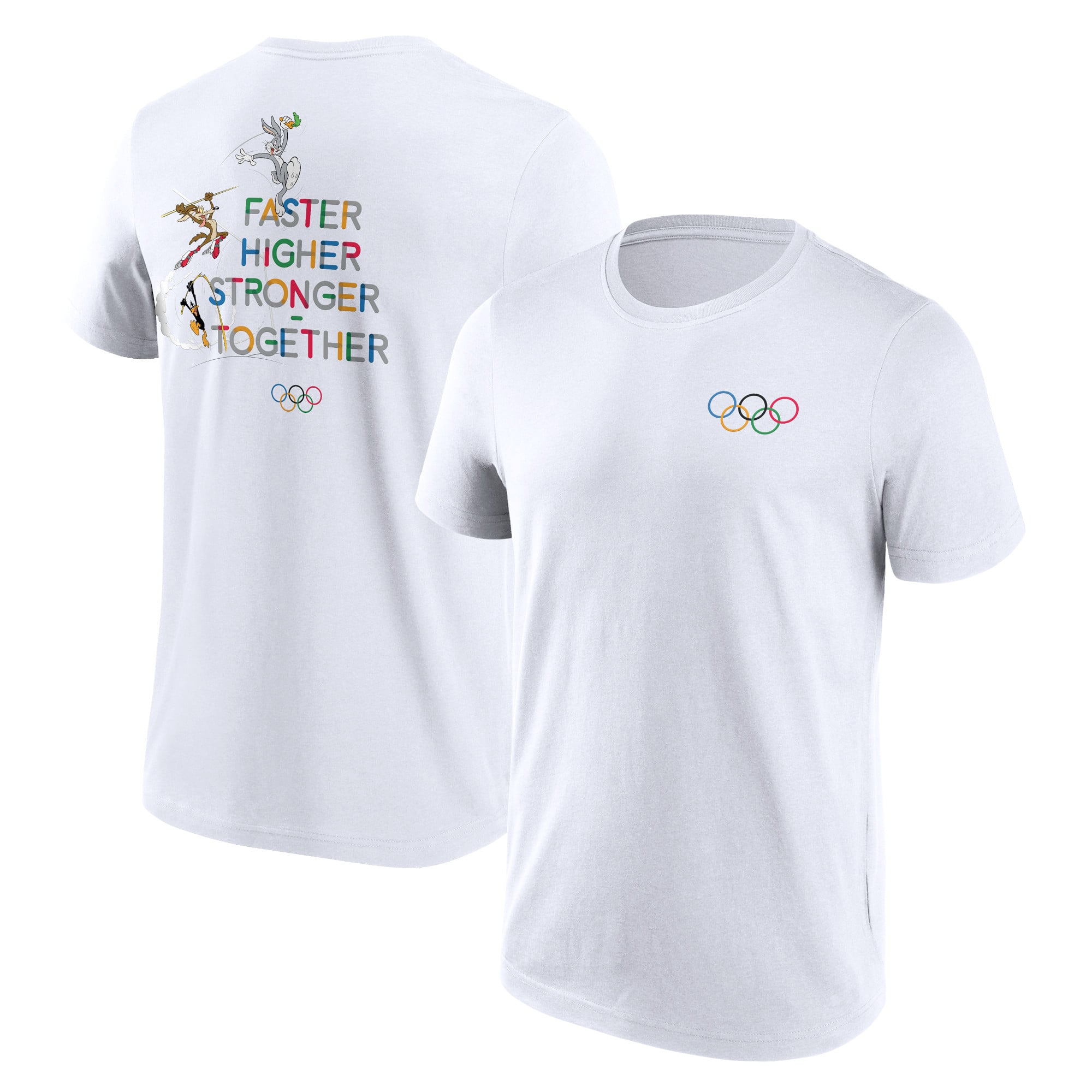 T-shirt con grafica tipografica fronte e retro della collezione Olympic x Looney Tunes Pole Vault - bianca