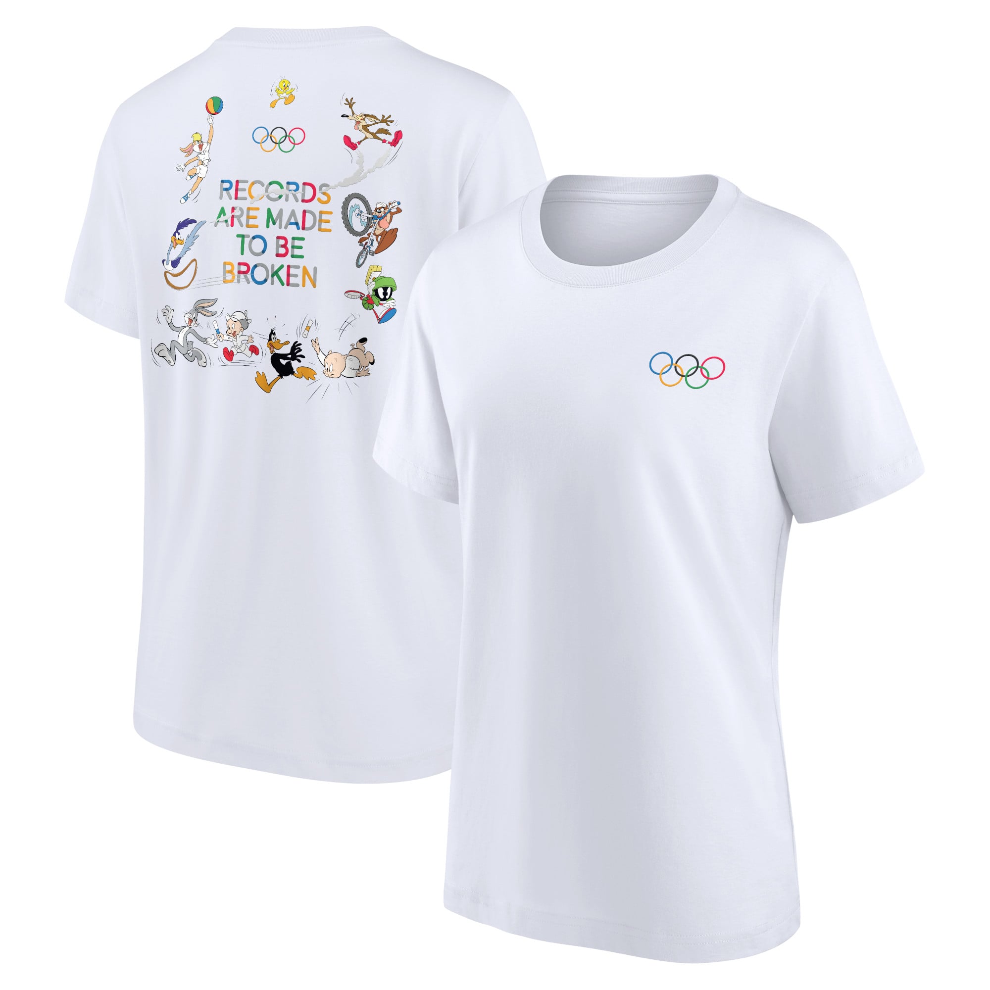 T-shirt con grafica tipografica sul davanti e sul retro della collezione Olympic x Looney Tunes - Bianca - Donna