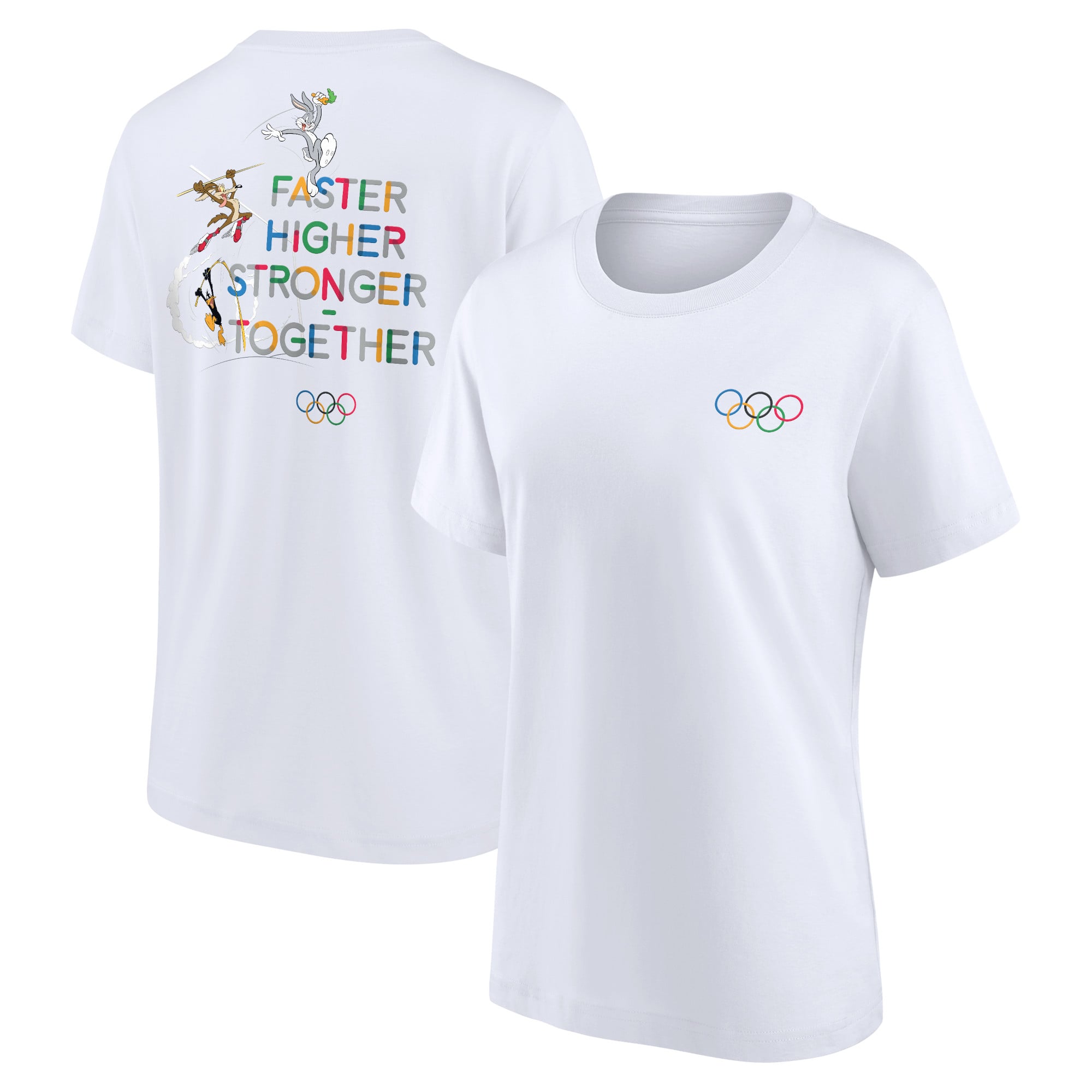 T-shirt con grafica tipografica davanti e dietro The Olympic Collection x Looney Tunes Pole Vault - Bianca - Donna